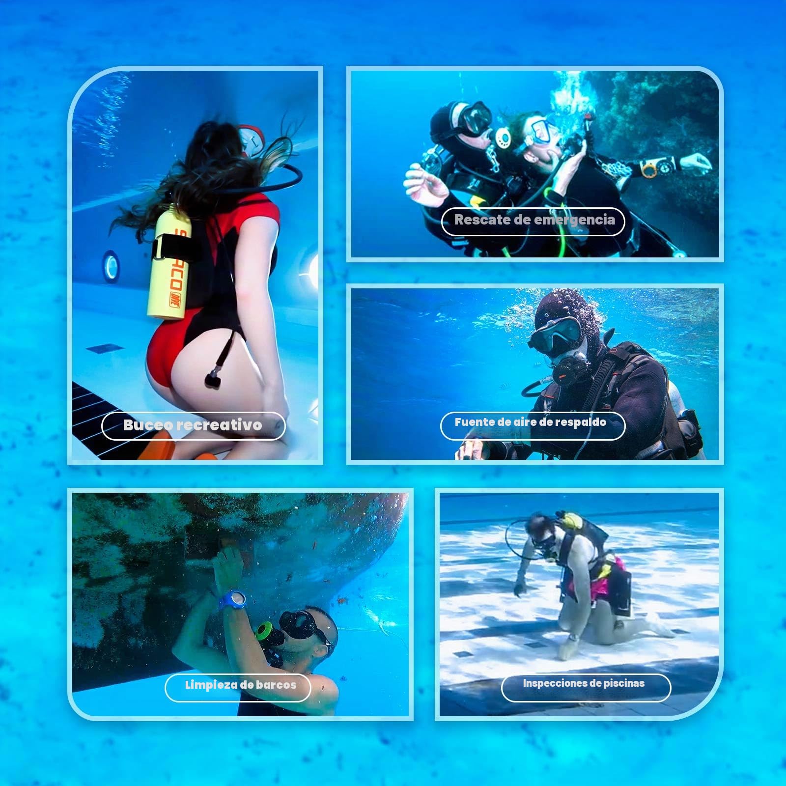 SMACO S700 Plus Mini Botella de Buceo 2 litros Portatil Bombona de Buceo para Respiración Subacuática Pequeñas Botella Submarinismo Tanque de Buceo Recargable para Viajes Nadar Rescate