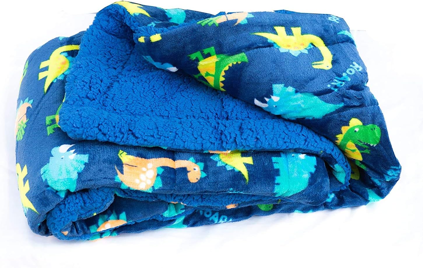 Elegant Home Kids Soft & Warm Sherpa Baby Toddler Boy Sherpa Blanket Navy Blue Dinosaurs Multicolor Printed Borrego Stroller or Toddler Bed Blanket Plush Throw 40X50 # Dinosaurs