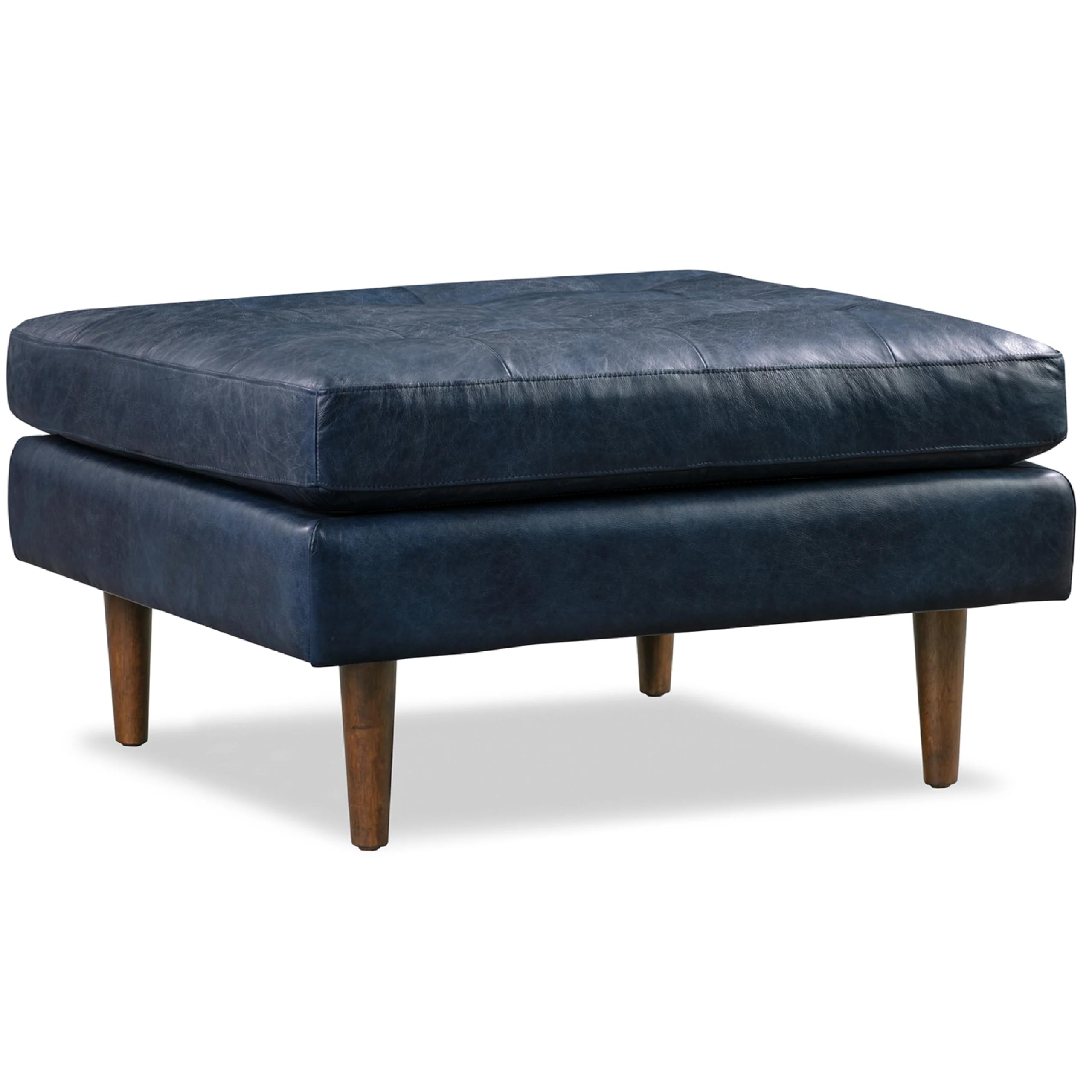 Poly & BARK Napa Ottoman in Full-Grain Semi-Aniline Italian Tanned Leather in Midnight Blue