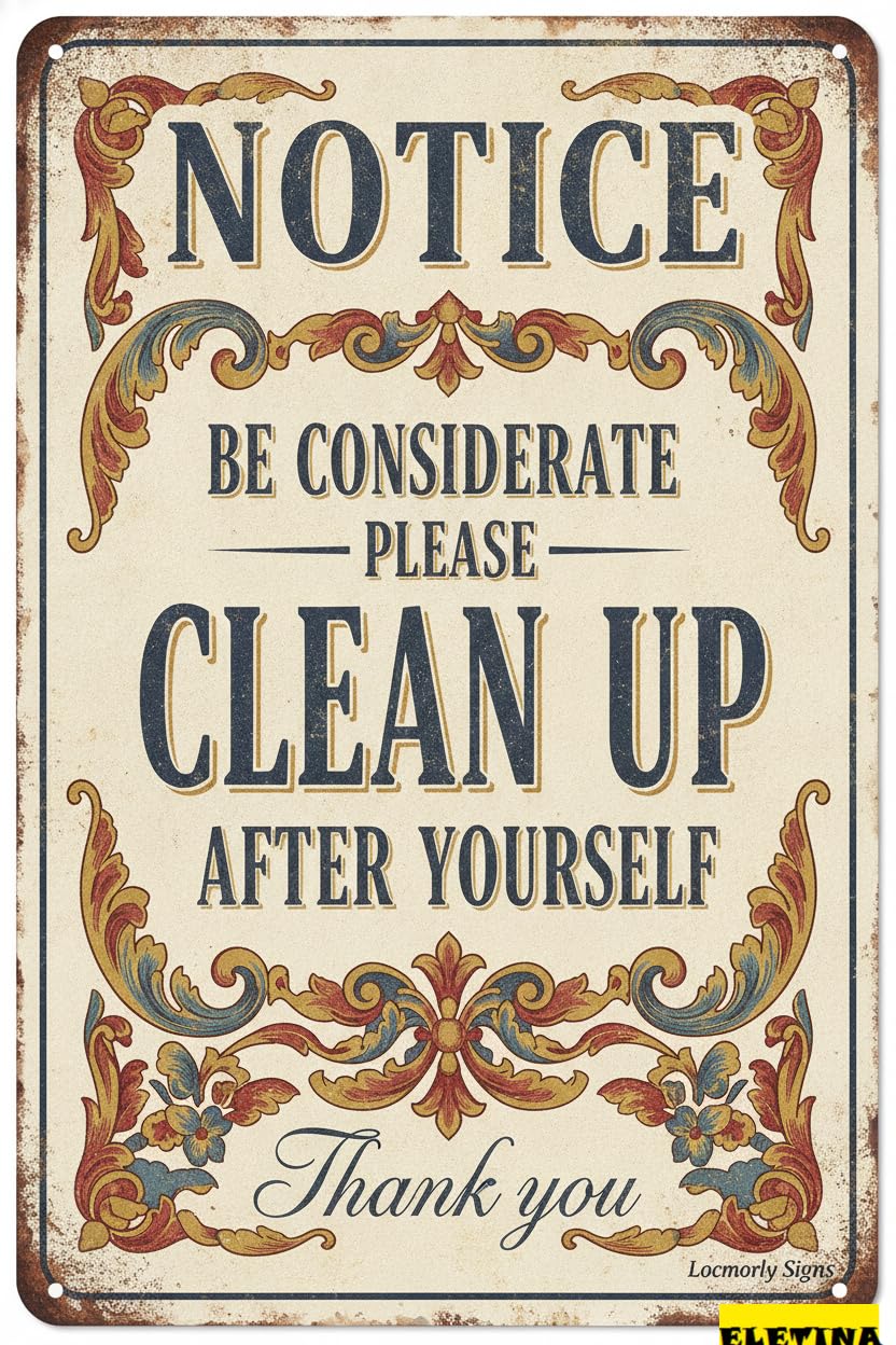 Personalized Sign for Man Cave Be Considerate Aluminum, Clean Up After Yourself, 8x12 Inch Private Property Decorative