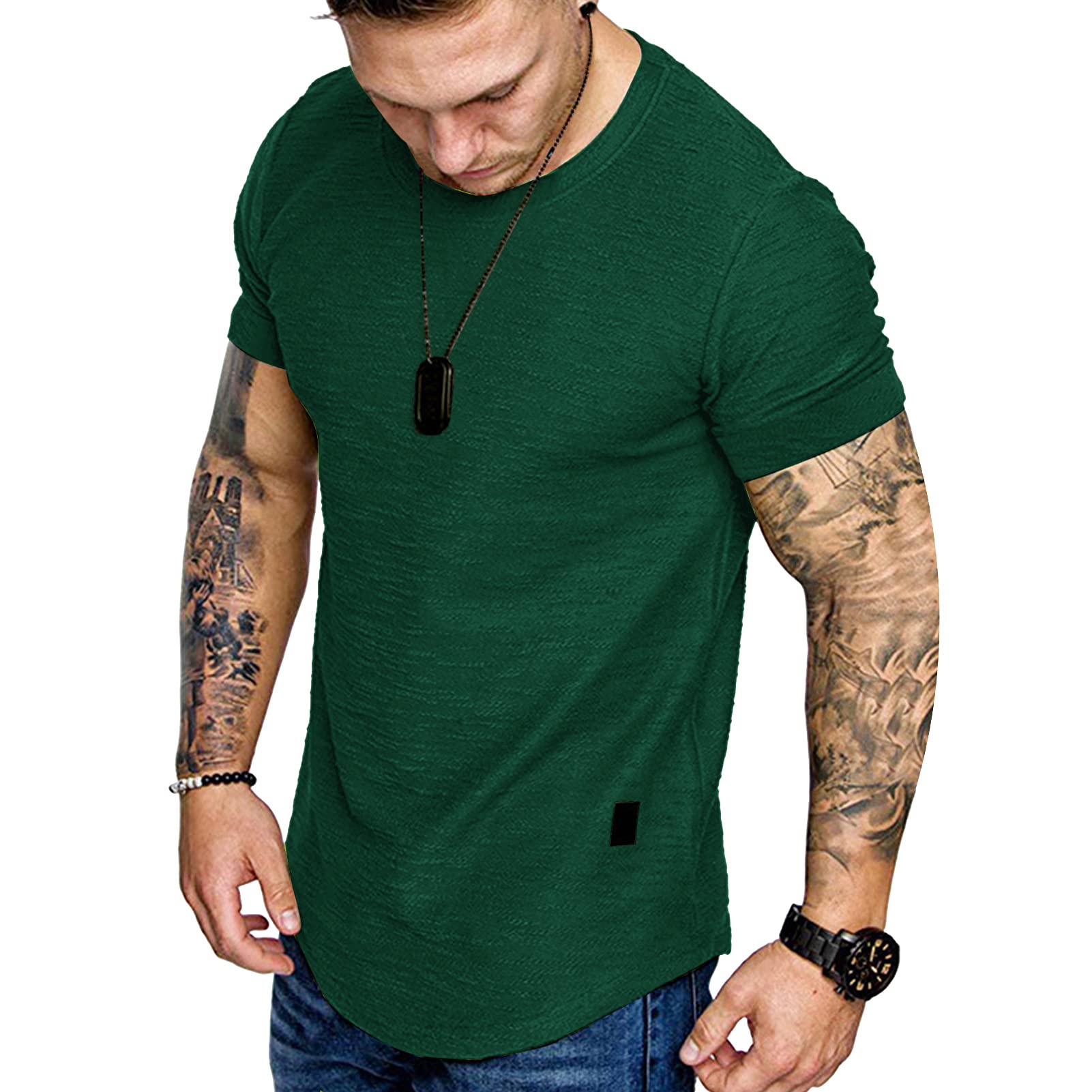 Men's Athletic Muscle Fit T-Shirt - Slim Workout Gym Tee, Green, Medium - View #6