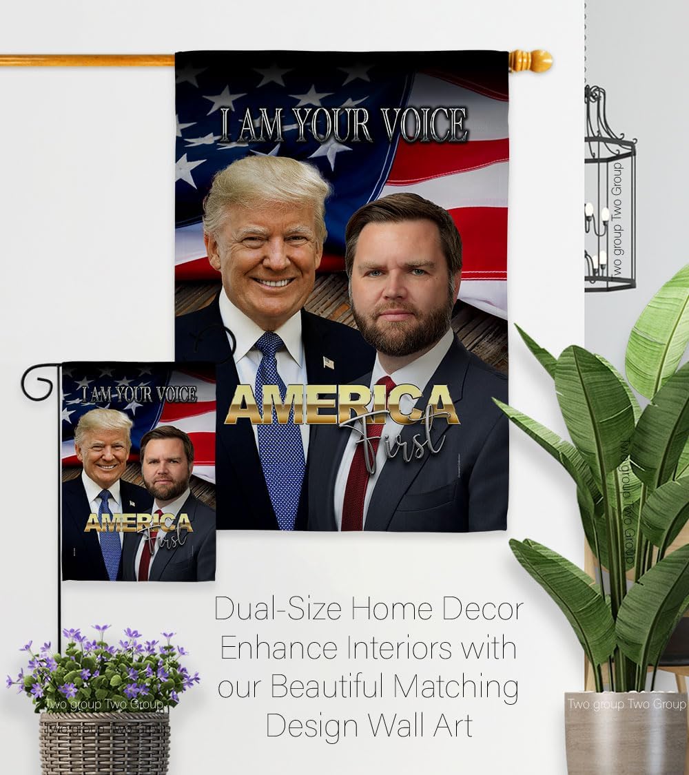 Trump Vance Flag MAGA 2024 Stand Kit Wall Hanging Decor Home Poster Your Voice America First Poster Lawn Garden Outdoor Patriotic Patio Decoration Republican Gift Made in USA