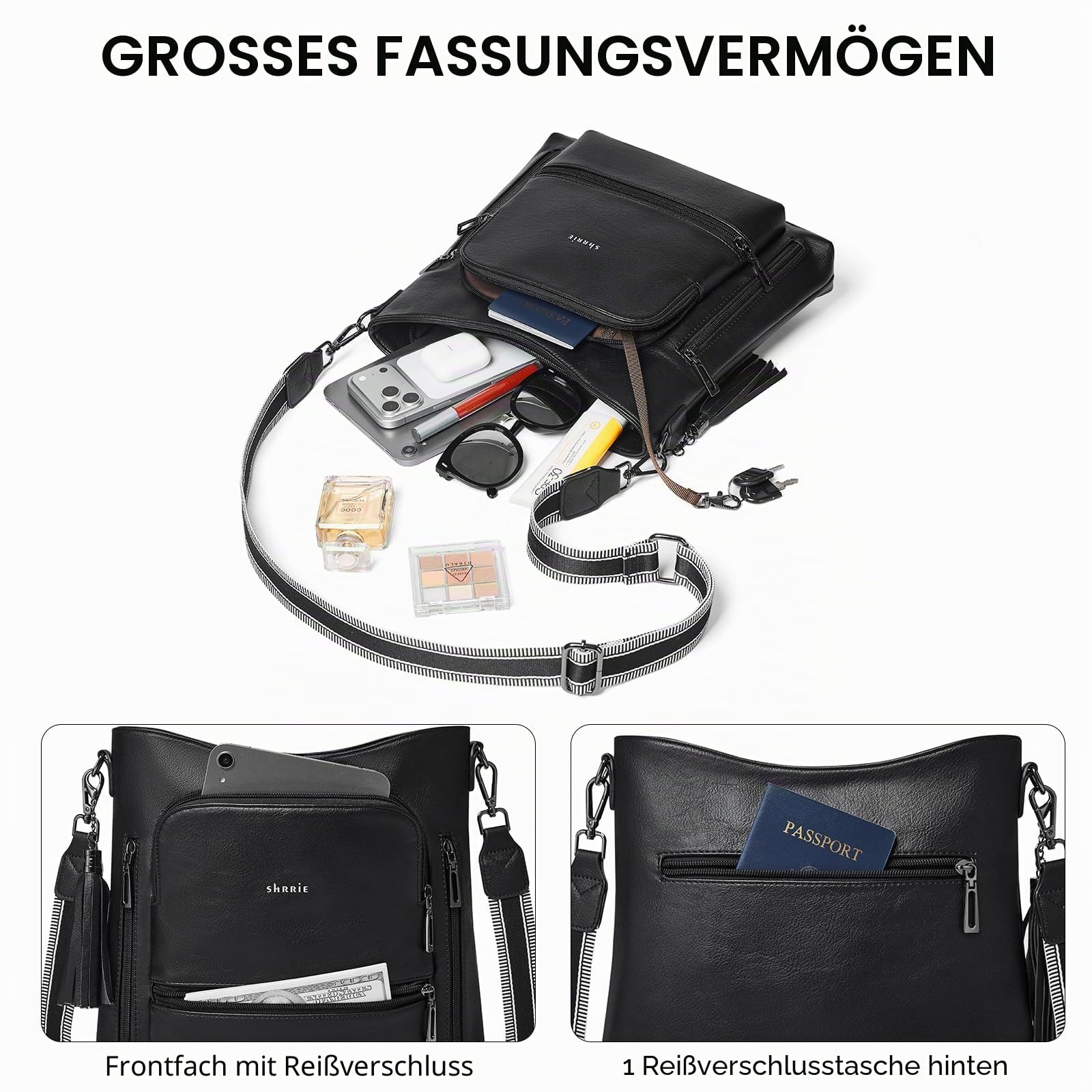 Shrrie Crossbody Taschen für Frauen Multi Tasche Vegan Leder Schultertasche Taschen für Frauen mit verstellbarem Gurt für Reisen