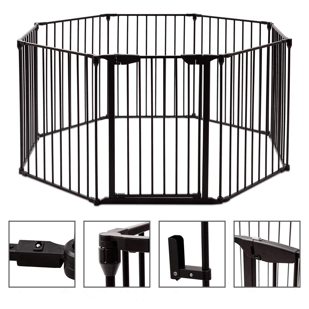 COSTWAY Recinto per Cani da Interno ed Esterno, Recinzione per Animali Domestici con 8 Pannelli in Metallo, Box per Cani e Gatti, 65 x 75 cm (Nero)