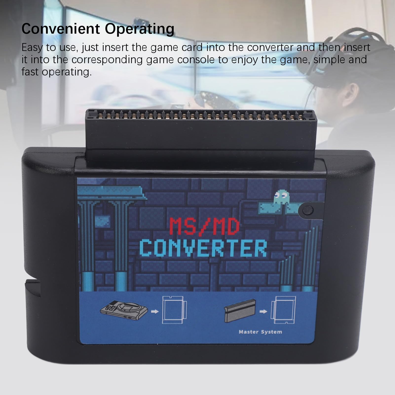 Convertisseur de Carte de Jeu MS/MD, Convertisseur de Cassette Vidéo de Jeu, Convertisseur MS vers MD Compatible pour pour Mega Drive et pour nesis (Black)