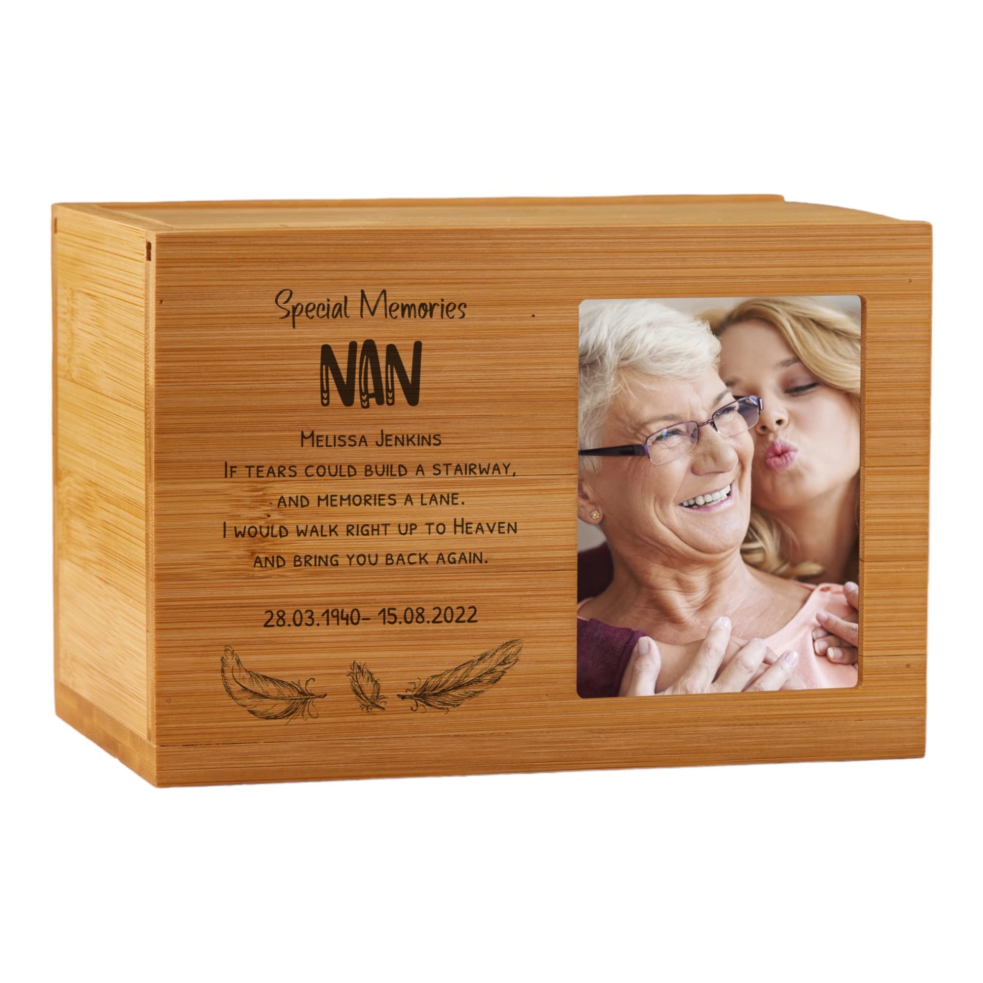 ukgiftstoreonline Personalised Small Wooden Nan Memorial Cremation Urn with Photo Space
