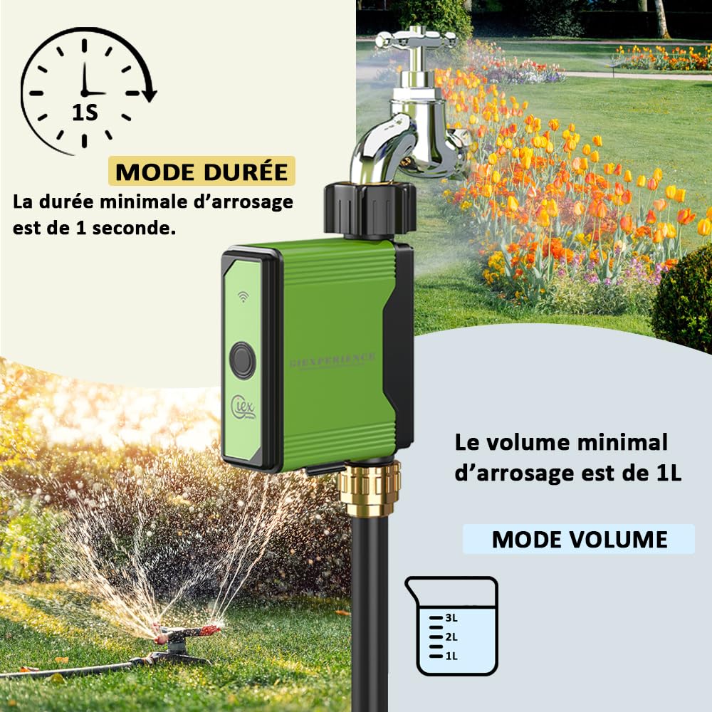 Minuteur d’arrosage de Jardin Intelligent Bluetooth avec débitmètre à Turbine intégré, 10 programmes, Compatible Tuya Smart et Smart Life
