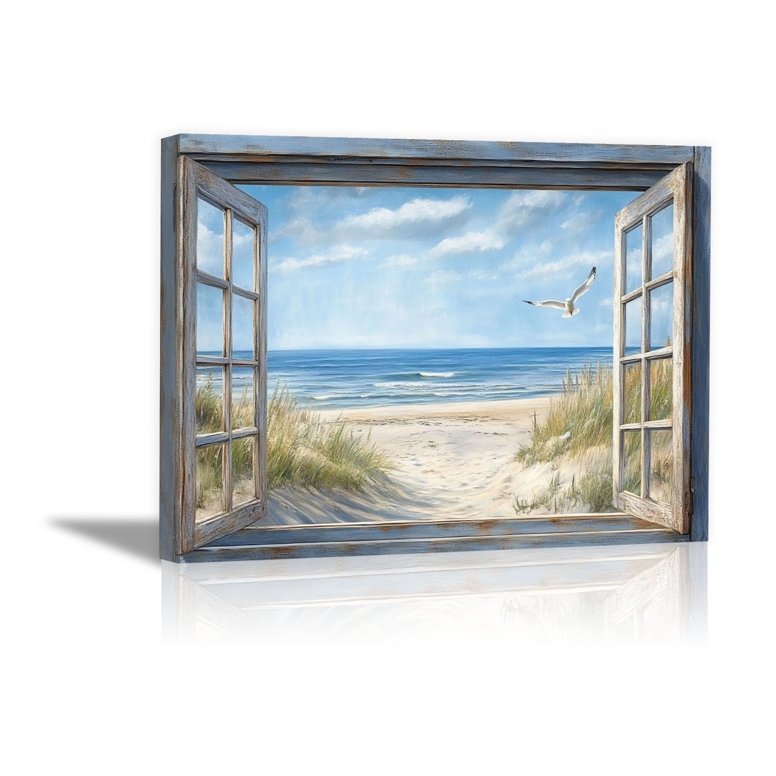 Lienzo pintura de ventanas de playa con marco para iluminar pasillos oscuros 8