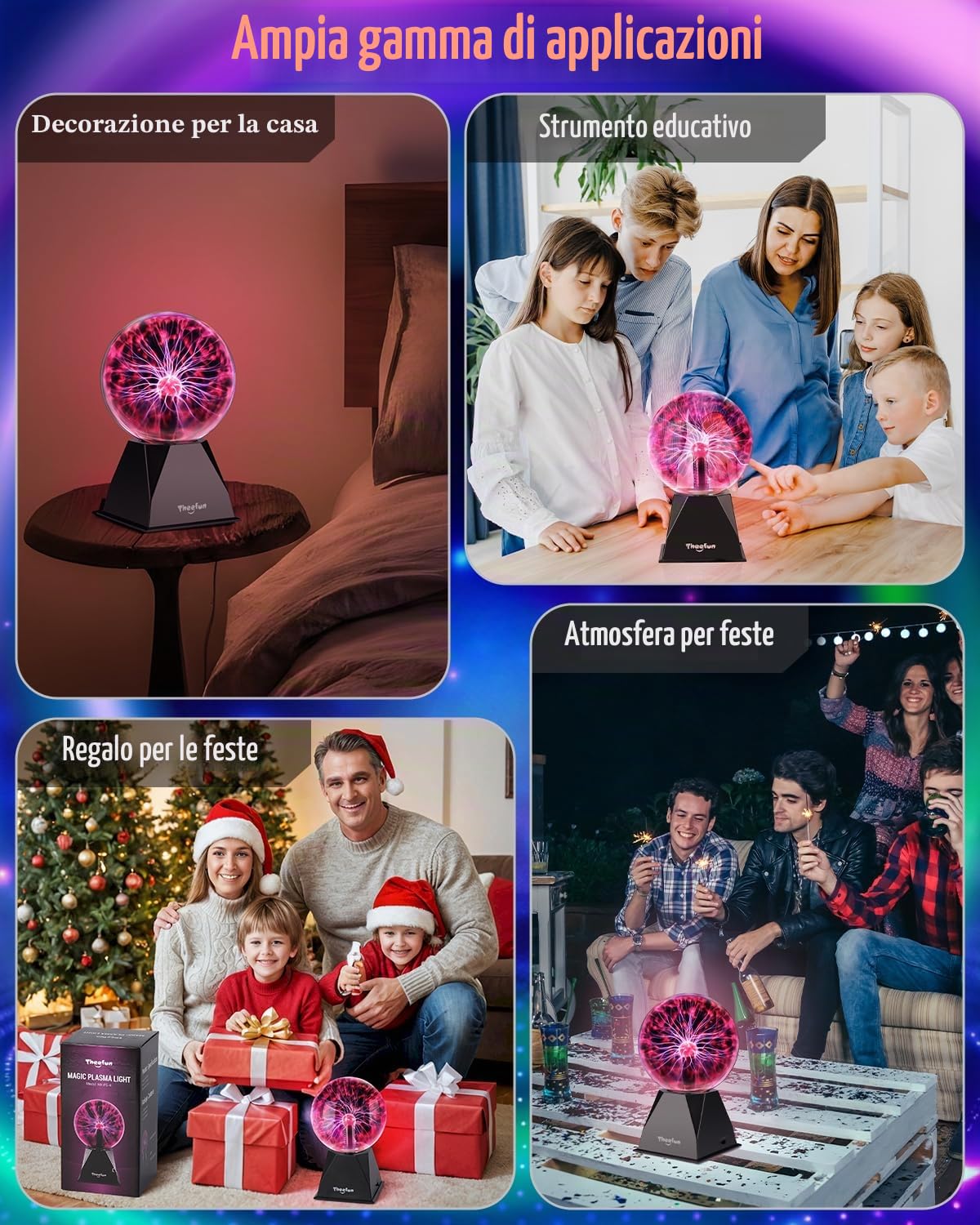 Theefun Sfera al Plasma 6 Pollici, Lampada al Plasma Magica Touch e Sound, Plasma Ball Interattivo Educativo di Fisica, Lampada Plasma Decorativa per Feste e Regalo di Compleanno (Rosso)
