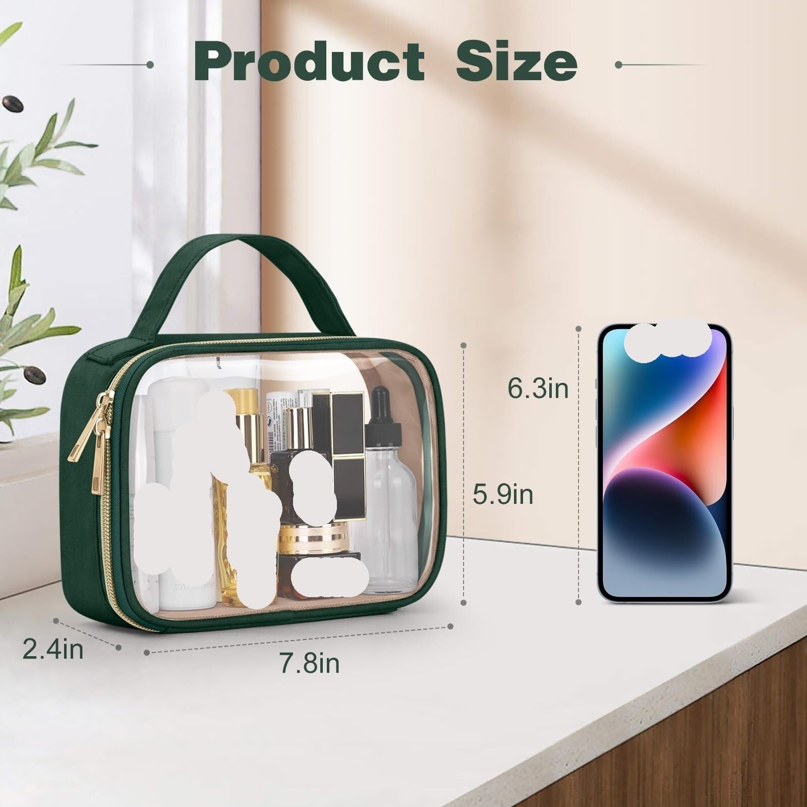 Porta Trucchi Pochette Trucchi Borsa Da Toilette Borsa Cosmetica Trasparente Con Manico Borsa Da Toilette Trasparente Trousse Trucchi Donna(Grün,20cm-2)