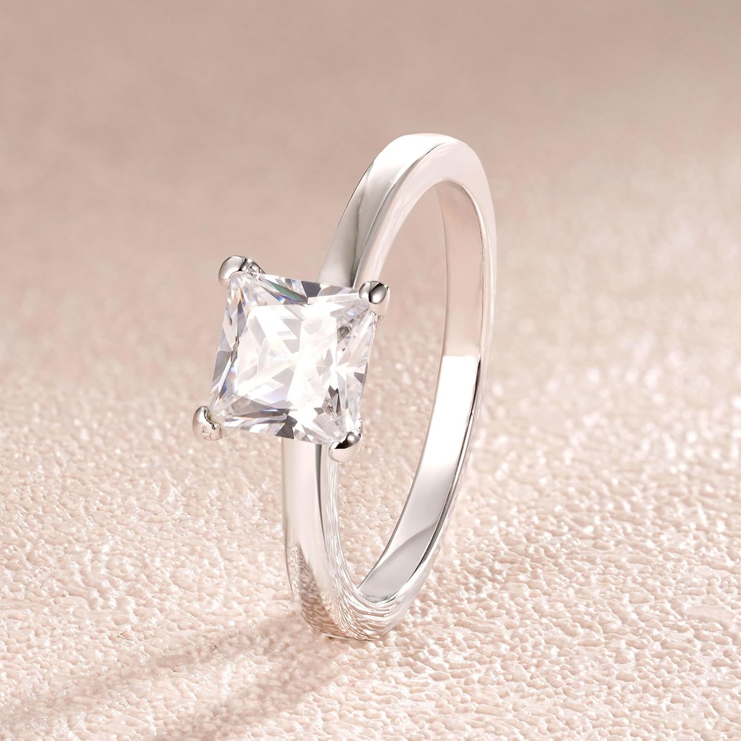 SHELOVES Solitaire Princess Cut Cubic Zirconia Wedding Engagement Rings for Women 925 Sterling Silver Sz 5-10