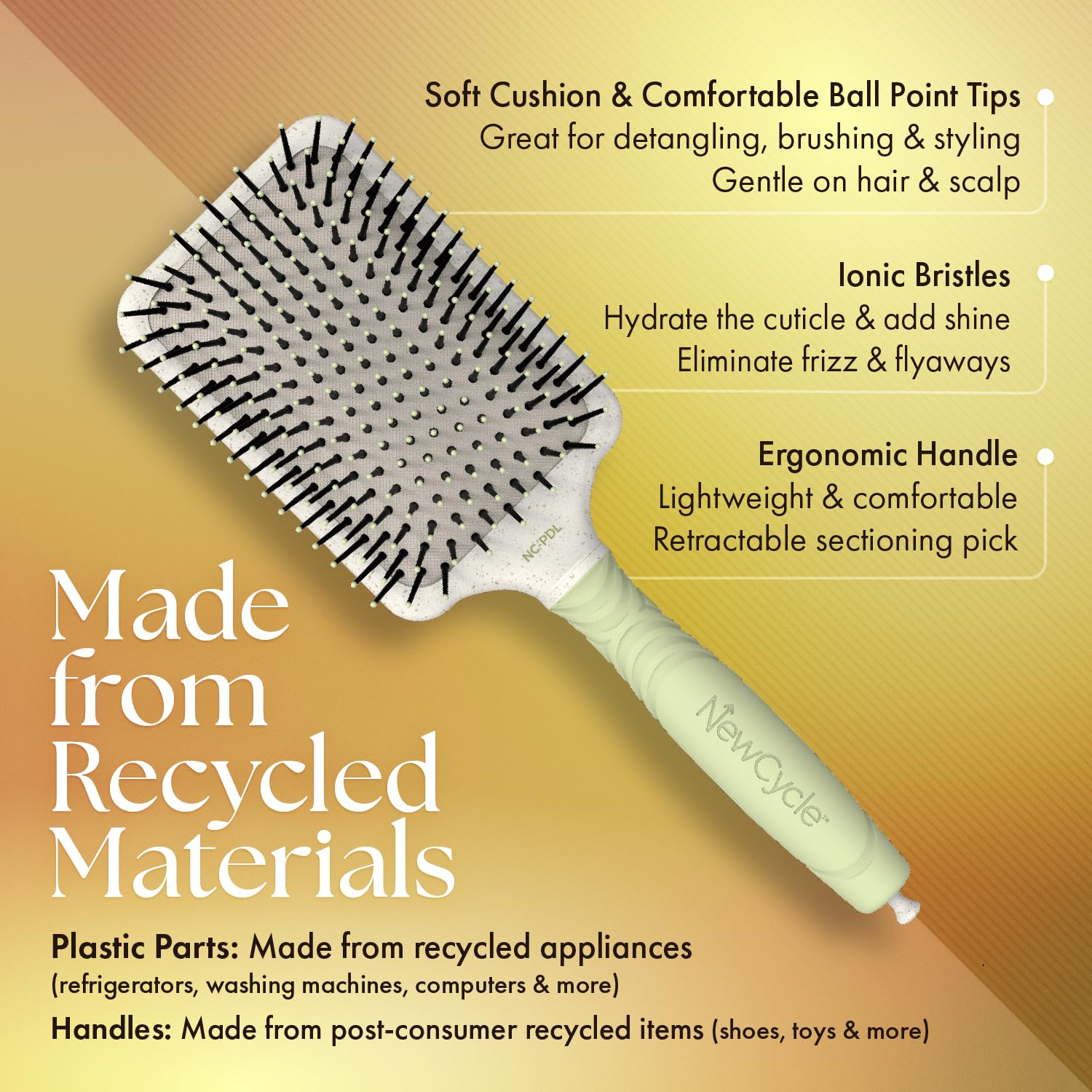 Olivia Garden NewCycle Professional Hair Brush is made from 100% recycled materials (except bristles and cushion), styles all hair types quickly and creates long lasting styles
