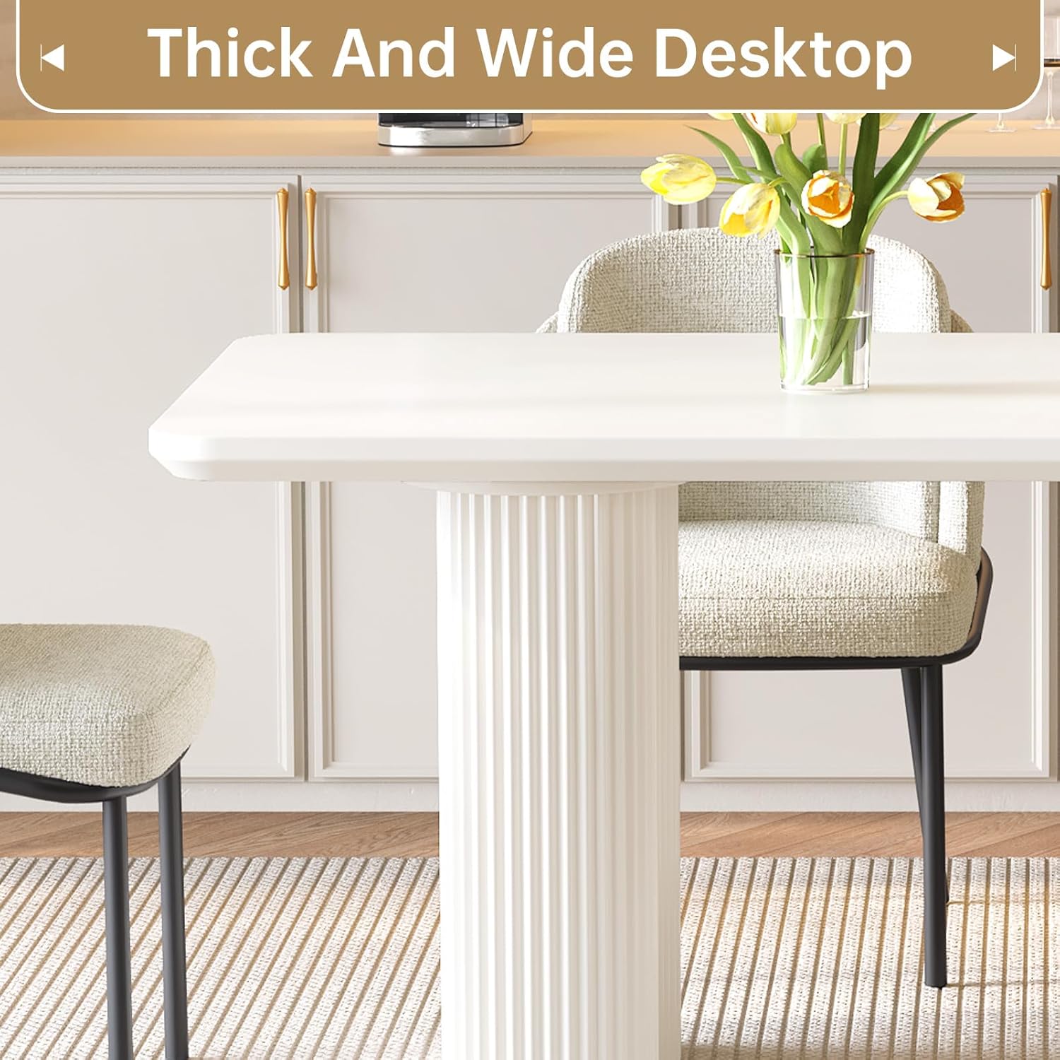 Miuuod 78.97" Extra Large Kitchen & Dining Table Set,with 6 Chairs,Modern Kitchen Table for Dining Room,Table-Island for Big Family,Console Desk with 6 Upholstered Chairs,Cream White