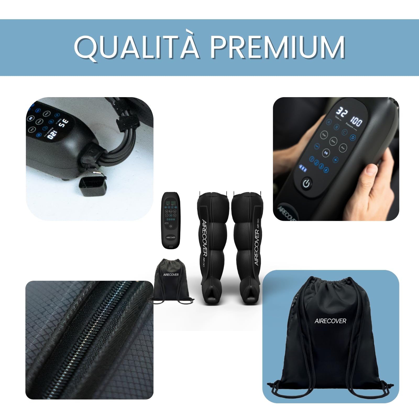 Pressoterapia Linfodrenaggio,Massaggiatore Gambe Wireless per Dolori e Circolazione, Rilassamento Muscolare & Recupero, con 4 Camere, 30-250 mmHg, 4 Modalità, Batteria 3h (L)