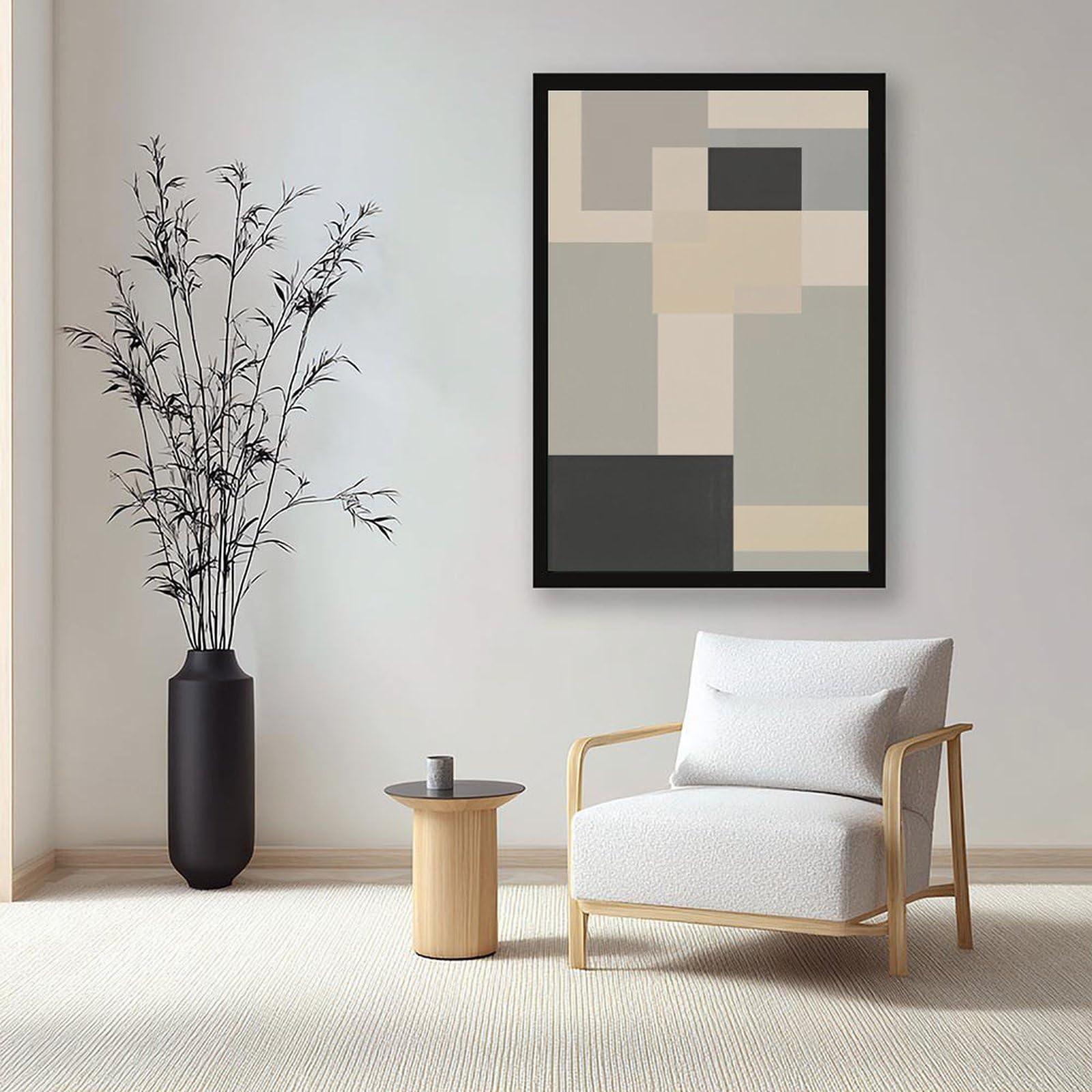 Mnyuein Neutrales abstraktes und minimalistisches Poster, Leinwandposter, Schlafzimmer-Dekor, Sportlandschaft, Büro, Raumdekoration, Geschenk, schwarzer Rahmen, 40,6 x 61 cm (L x B)