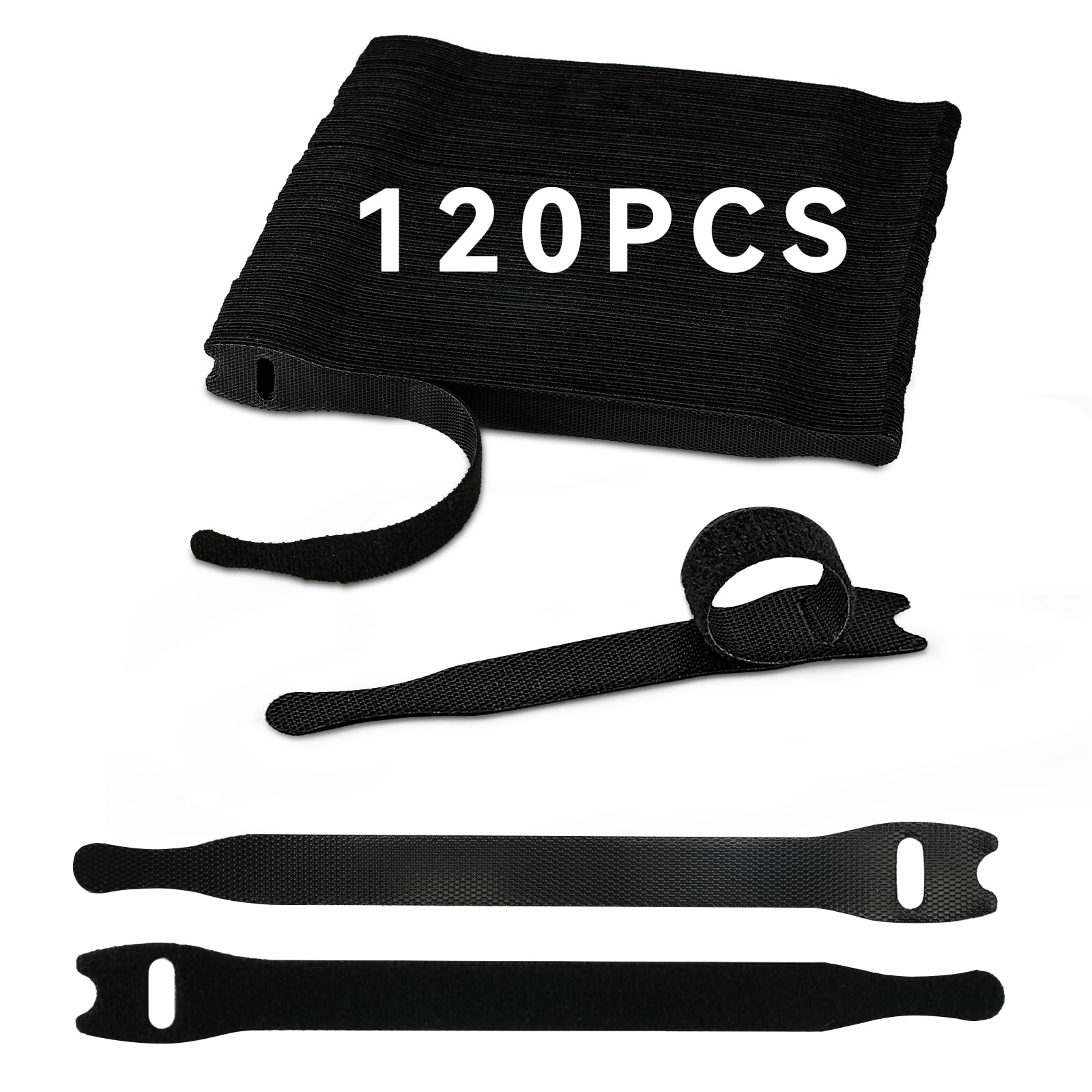 Ceecysaa 120Pcs Reusable Cable Ties with Hook and Loop, Multi-Purpose Cable Straps Wire Ties Cable Management, 5.9 inches Adjustable Cord Organizer Ties for Organizing PC, Compute, Electronics, Black