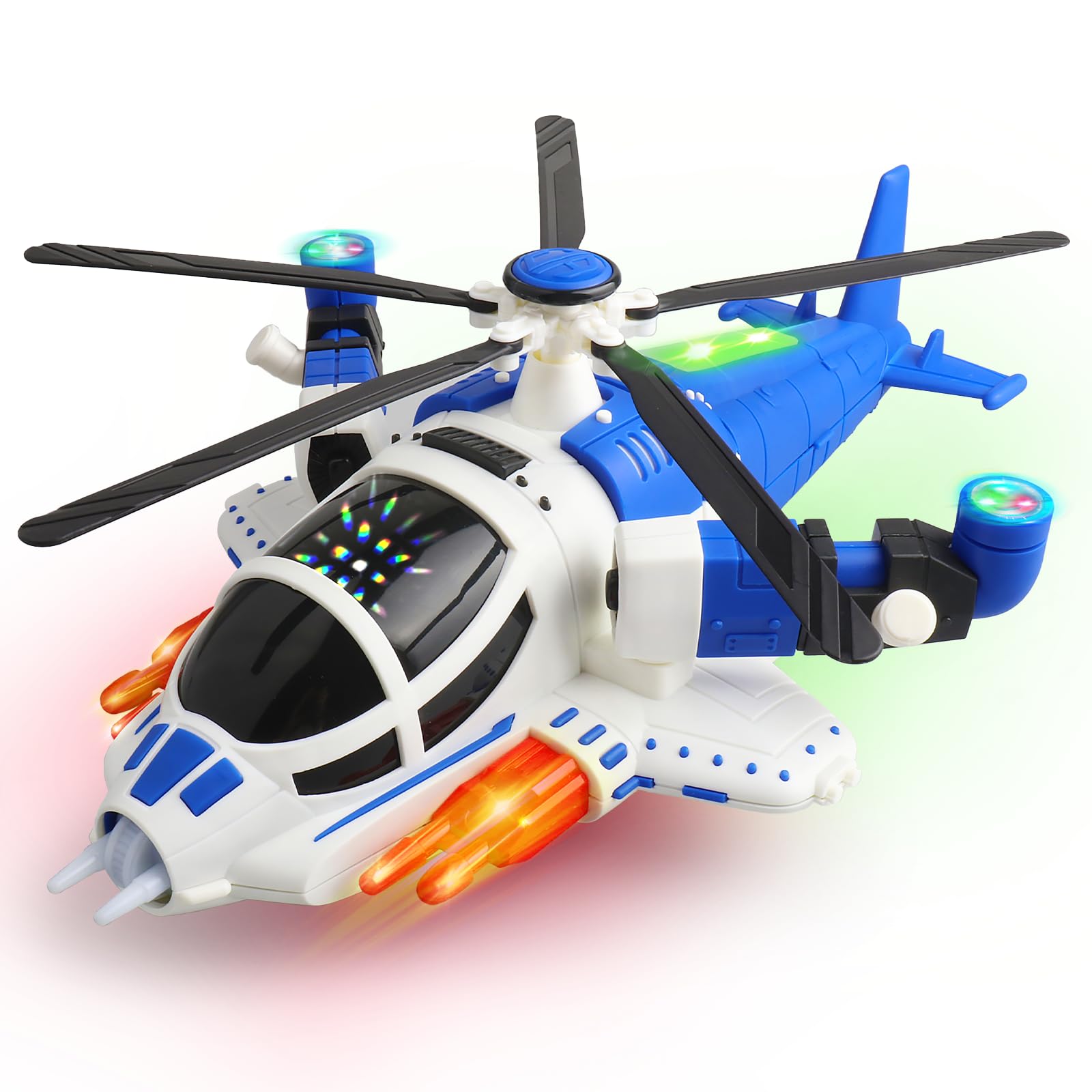 victob Helicopter Toy for Toddlers with Lights and Music, 360° Rotating Airplane Toy for Kids, Bump-and-Go Action, Birthday Gift for Boys Girls Ages 3-7, Blue