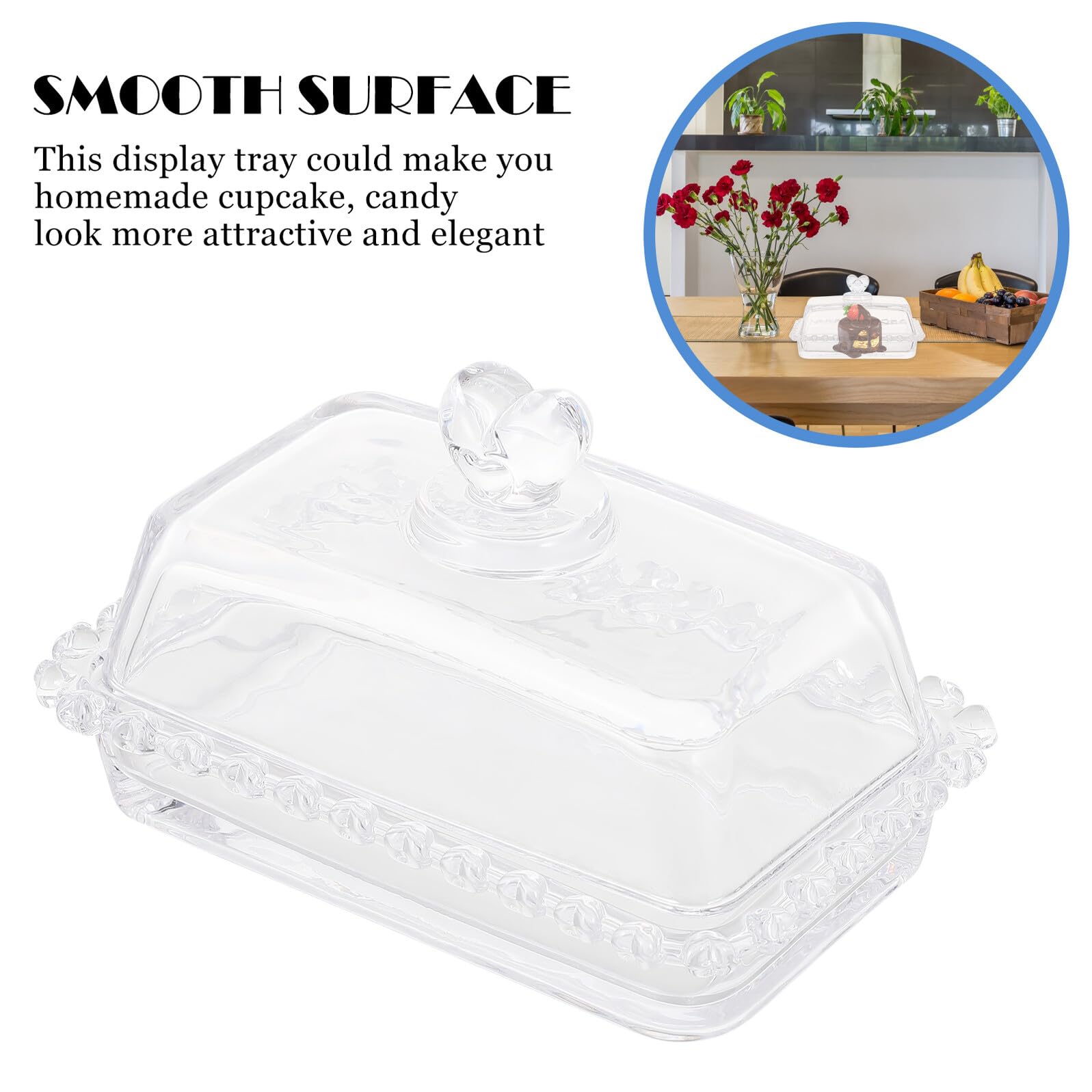 Plato para Pastel con Tapa de Vidrio Transparente Bandeja Cuadrada para Postres y Dulces Soporte para Tartas con Cúpula Antipolvo Adecuado para Fiestas y Celebraciones