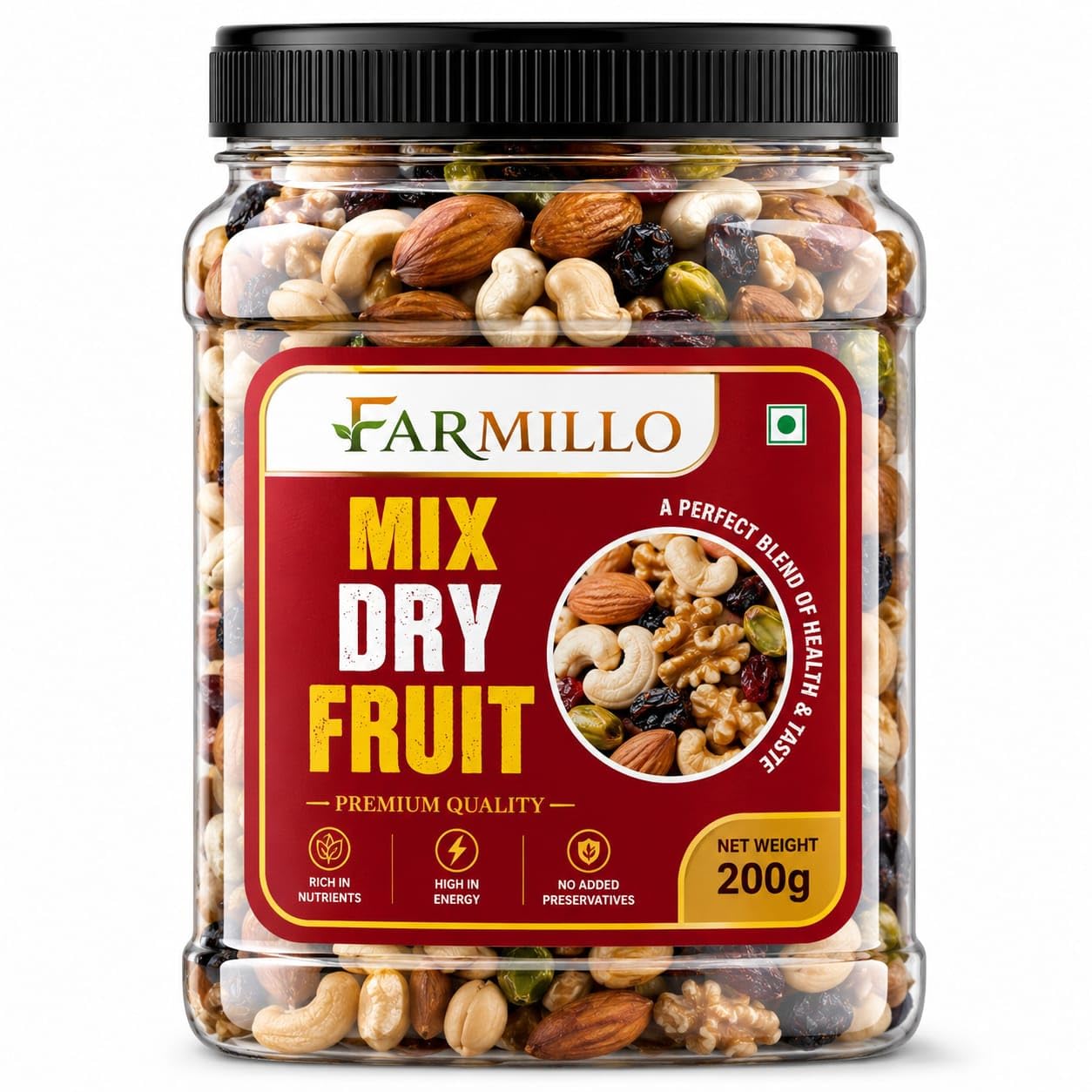 Farmillo Mix Dry Fruit, Almonds, Cashews, Walnuts, Pistachios, Raisins and Cranberries, No Added Preservatives (250 GM)-image-38