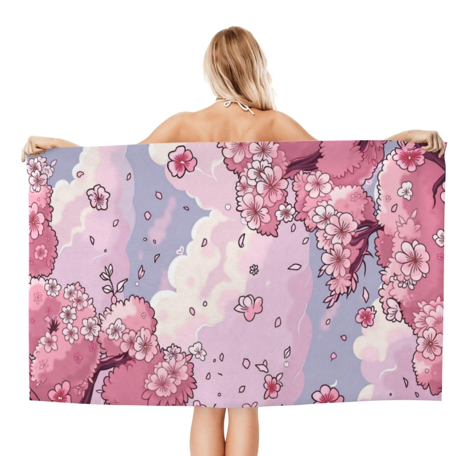 Anceky Beach Towel for Women, Cherry Blossom Floral Sand-Free Microfiber Ultra Soft Lightweight Bath Towels for Outdoor Bathroom Swimming 32"X52"