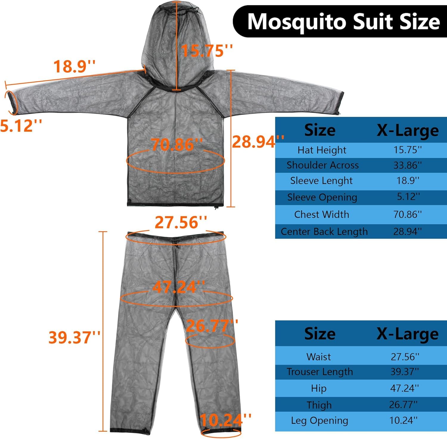 Abbigliamento antizanzare, giacca e pantaloni, con zanzariera in rete, con guanti, per la protezione esterna da insetti, mosche, zanzare, zanzare e moscerini