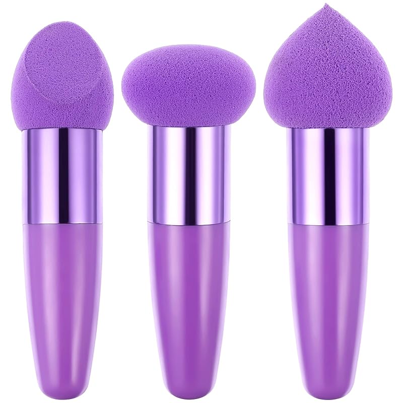 Beaupretty Conjunto com 3 Esponjas de Maquiagem com Cabo, Formato Cogumelo, Dupla Extremidade, Uso Seco e Úmido