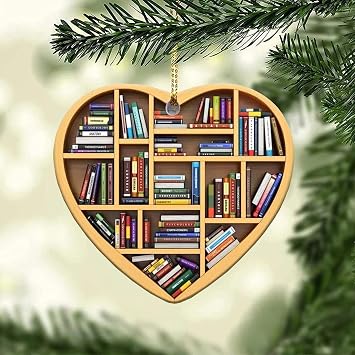 Book Lovers Ornaments Gifts, Bookshelf Heart Ornament Christmas for Tree 2025, Bookstore Book Lovers Heart Librarian Ornament, Gifts for Readers, Librarian, Reader, Library, Reading C