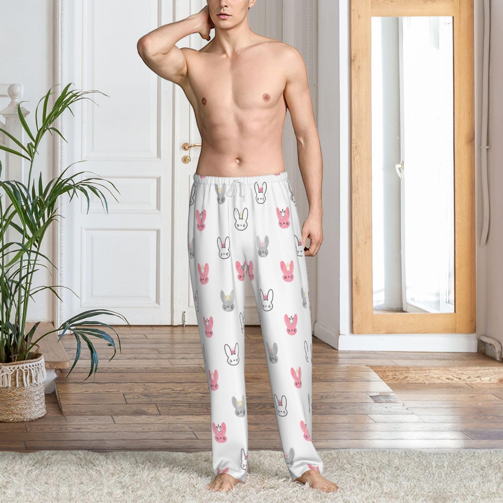 Leichte Pyjamahose für Mädchen, Kaninchen, verstellbarer Kordelzug und Taschen, Ganzjahresnachtwäsche