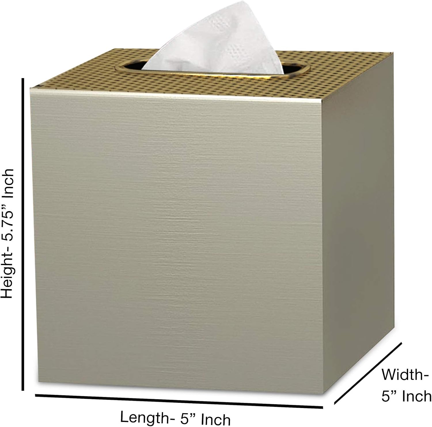 nu steel Selma Metal Boutique Tissue Box Cover Set Stainless Steel Square Facial Tissue Box Holder for Bathroom Vanity Countertops,Bedroom Dressers-Pewter/Gold Finish image 2
