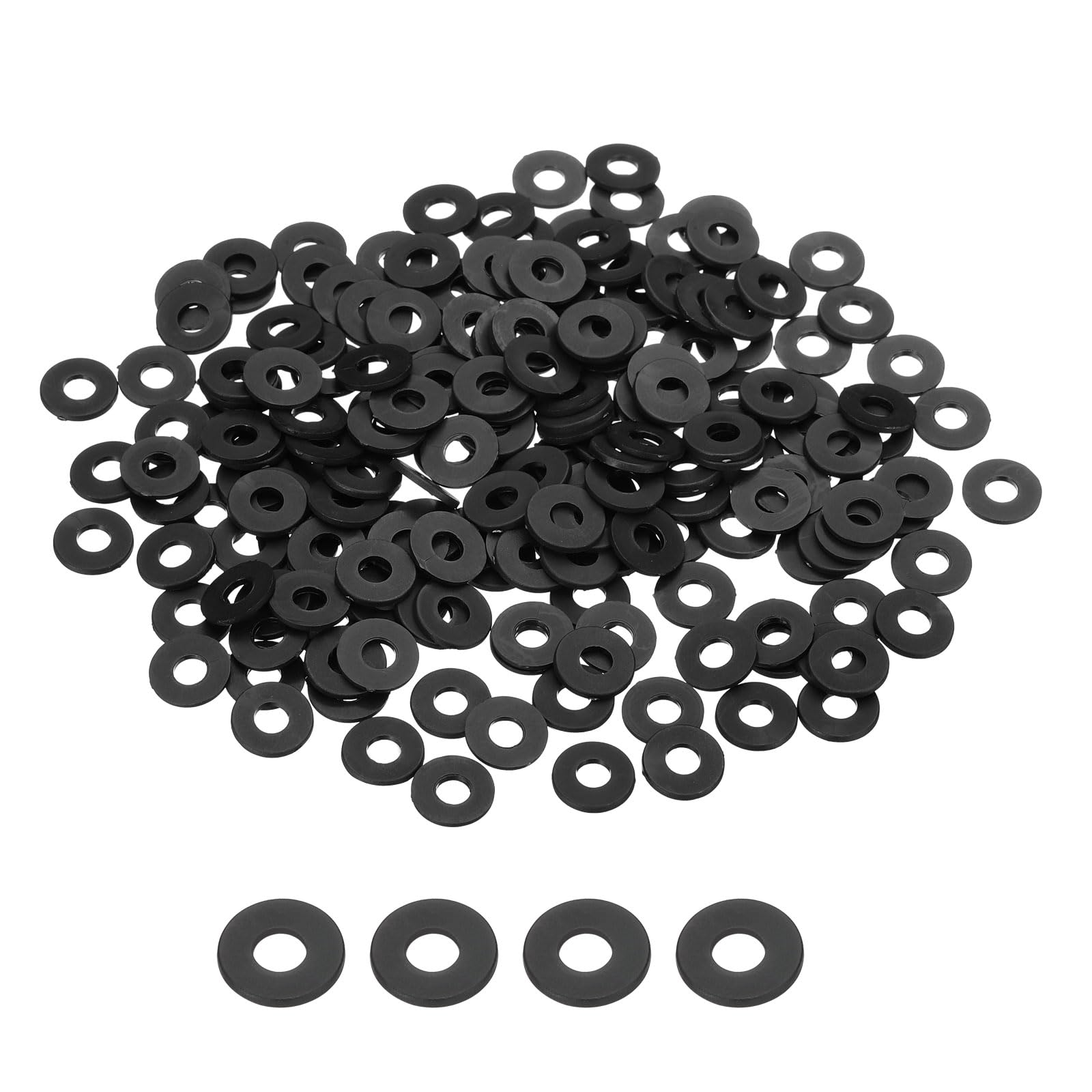 PATIKIL M4 Nylon Flat Washers, 200Pcs 4mm ID 10mm OD 1mm Thickness Plastic Round Gasket Sealing Washer Spacer for Bolts Screws Pipe Water Hose, Black