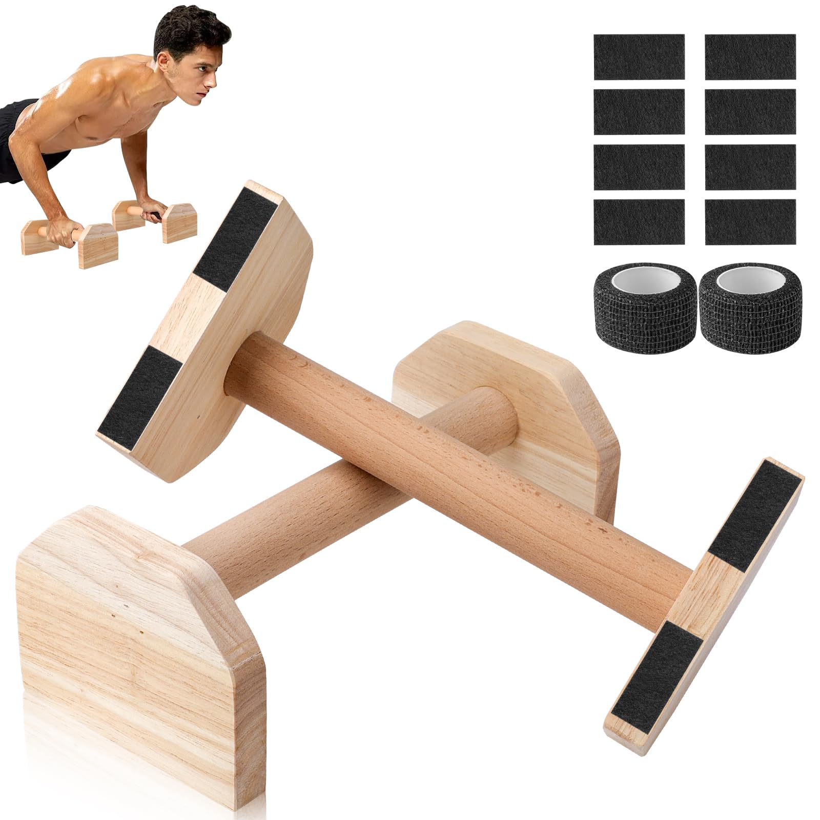 Parallettes Bars,2Pcs Solid Wooden Push Up Handles,Non-Slip Handstand Bars