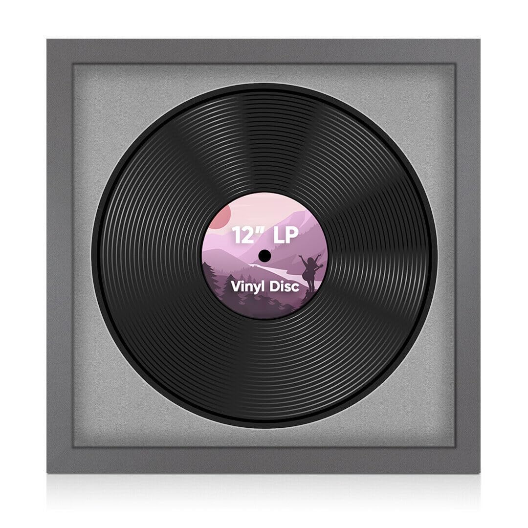 Alison Kingsgate 16×16" Vinyl Record Frame for 12 Inch LP Disc - Premium Dark grey Photo Frames with Silver Mount - Engineered Wood with Shatterproof Perspex Front - Modern Display for Music Lovers