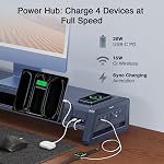 Vaydeer All-in-One Dual Monitor Stand Riser with 2 Drawers, 8 USB Ports (4 Fast Charging, 4 for Data Transfer), Wireless Charging Pad and LED Light Strip, Desk Organizer for PC/iMac (Metal, 39.3 inches)