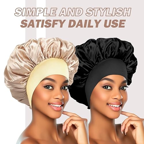 Miniatura 2 de 3 gorros de seda para dormir, para mujer, gorro de dormir de satén (negro, rojo vino, dorado champán)