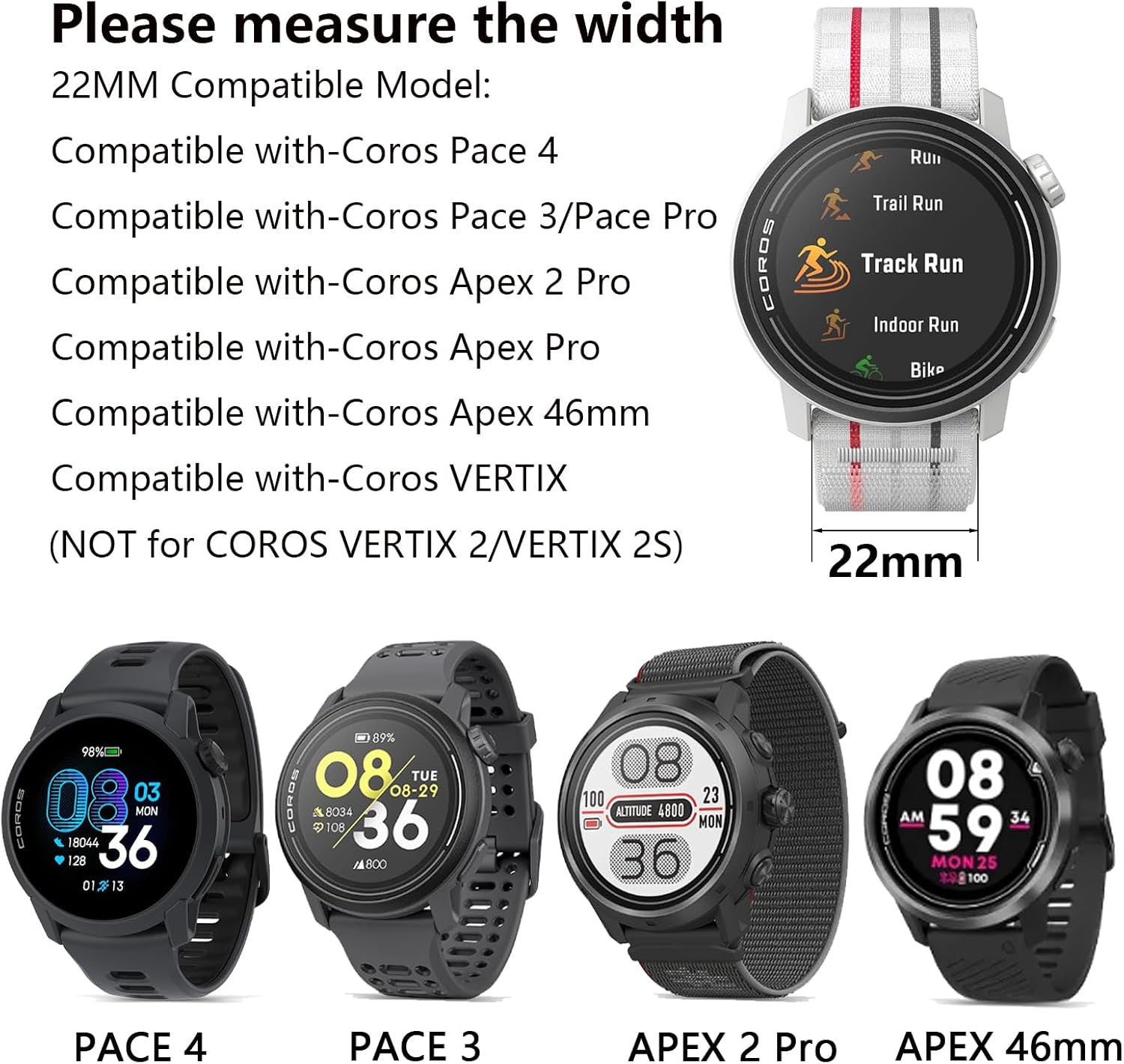 Nylon Watch Strap 22mm for Coros Pace 4/3/PACE Pro/Apex 2 Pro/Apex Pro/Apex 46mm Sport Replacement Coros Vertix Band for Man Woman