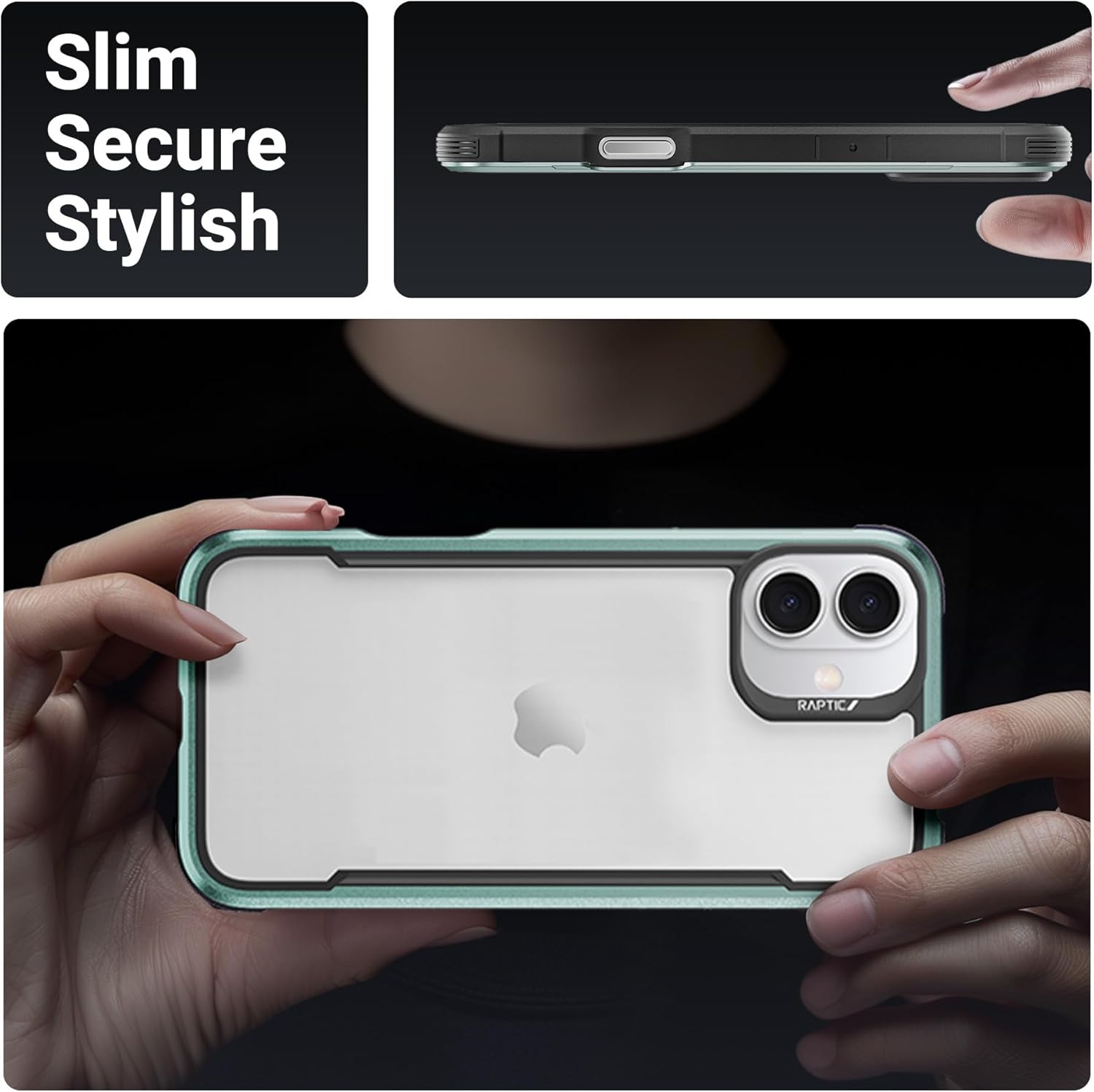 RAPTIC Shield for iPhone 16 Case, [for 2024 Capture Button Shockproof Protective Clear Case], Military Grade 13ft Drop Tested, Durable Aluminum Frame, Anti-Yellowing Case, 6.1 inch, Green