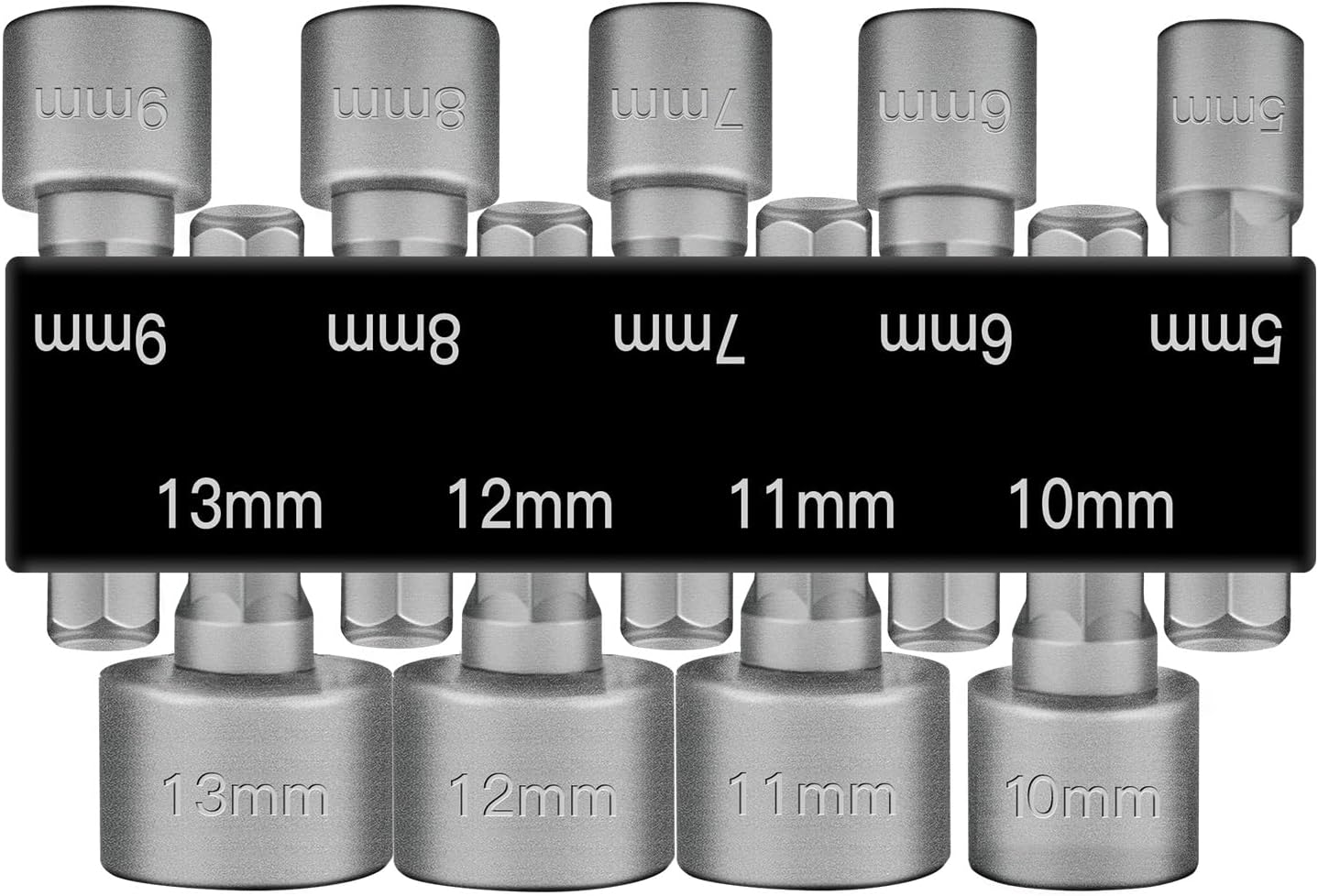 BOEN 9-Piece Power Nuts Driver Set, Metric Hex Shank (5-13mm), Impact Driver Bit Set, 1/4" Quick Change, Chrome Vanadium Steel