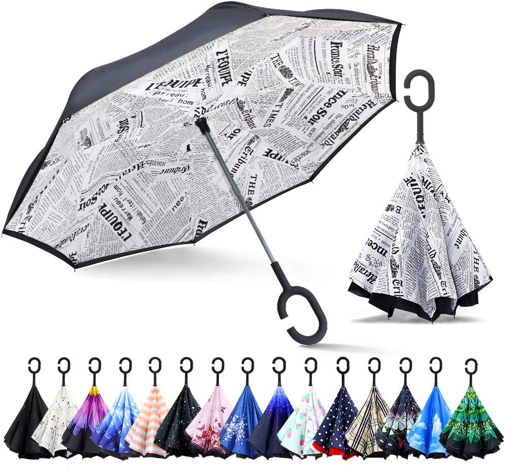 ZOMAKE Inverted Umbrella, Double Layer Reverse Umbrella Large Upside Down Umbrella with UV Protection, Windproof Inside Out Umbrella for Women with C-Shaped Handle