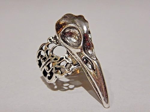 Miniatura 6 de Silvertone Anillo de calavera de cuervo de filigrana tamaño 8 de EE UU diseño gótico unisex anillo de dedo