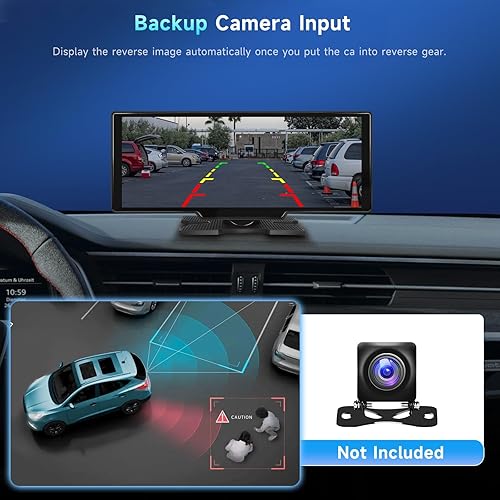 Miniatura 6 de Podofo Estéreo inalámbrico CarPlay de 10.26 pulgadas con cámara de respaldo de 1080P, radio portátil para automóvil con Android Auto inalámbrico,