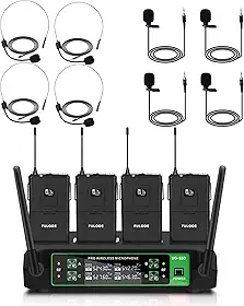 Microfone de lapela sem fio UG-550, sistema de microfone sem fio UHF profissional de 4 canais com 4 microfones de lapela e 4 fones de ouvido para cantar, reunião, igreja, evento, TV,