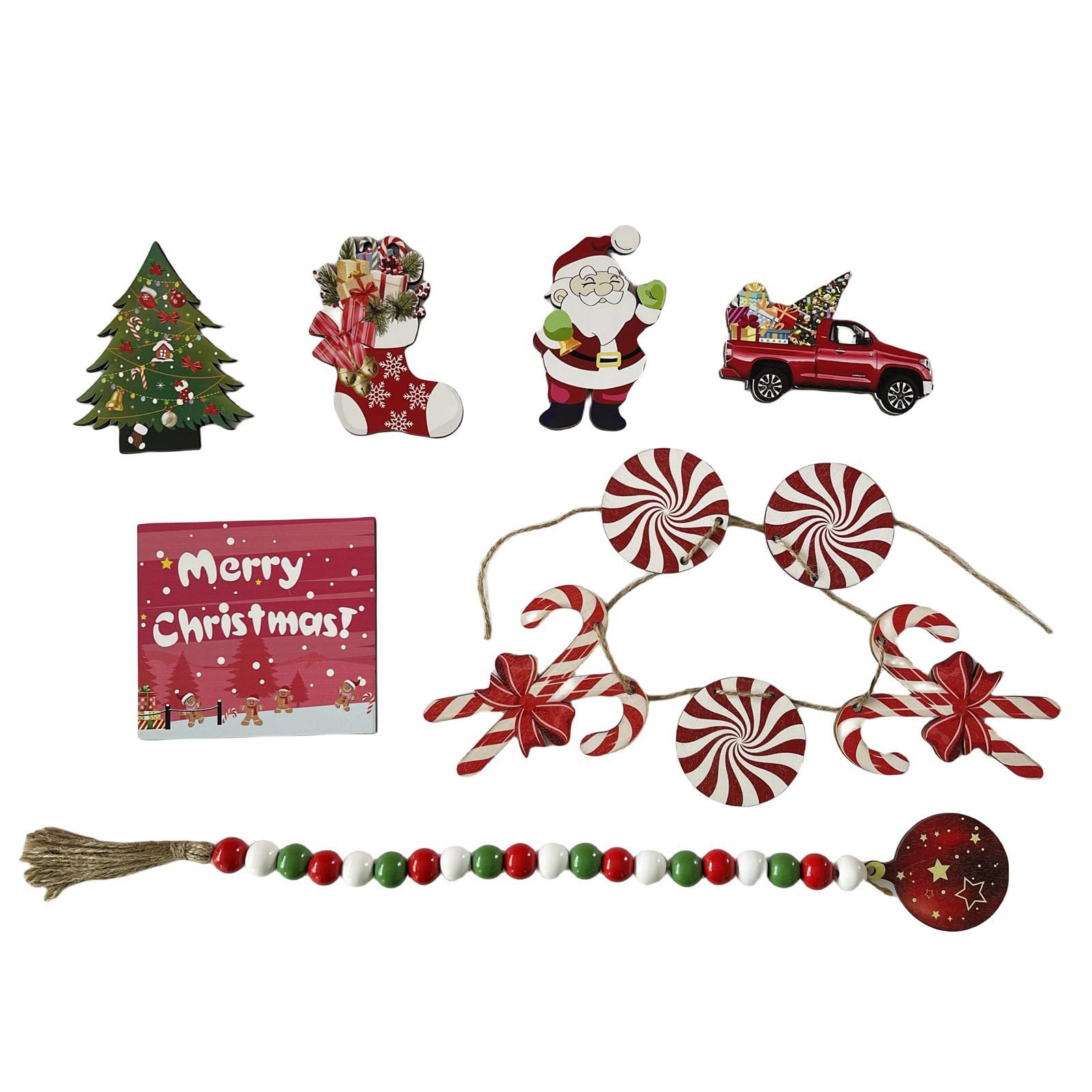 Buxuaaaa Holiday Candy Tiered Tray Decor Set Christmas Tabletop Sign Desk Tiered Tray Ornament for Holiday Decorations Wooden Tabletop Sign