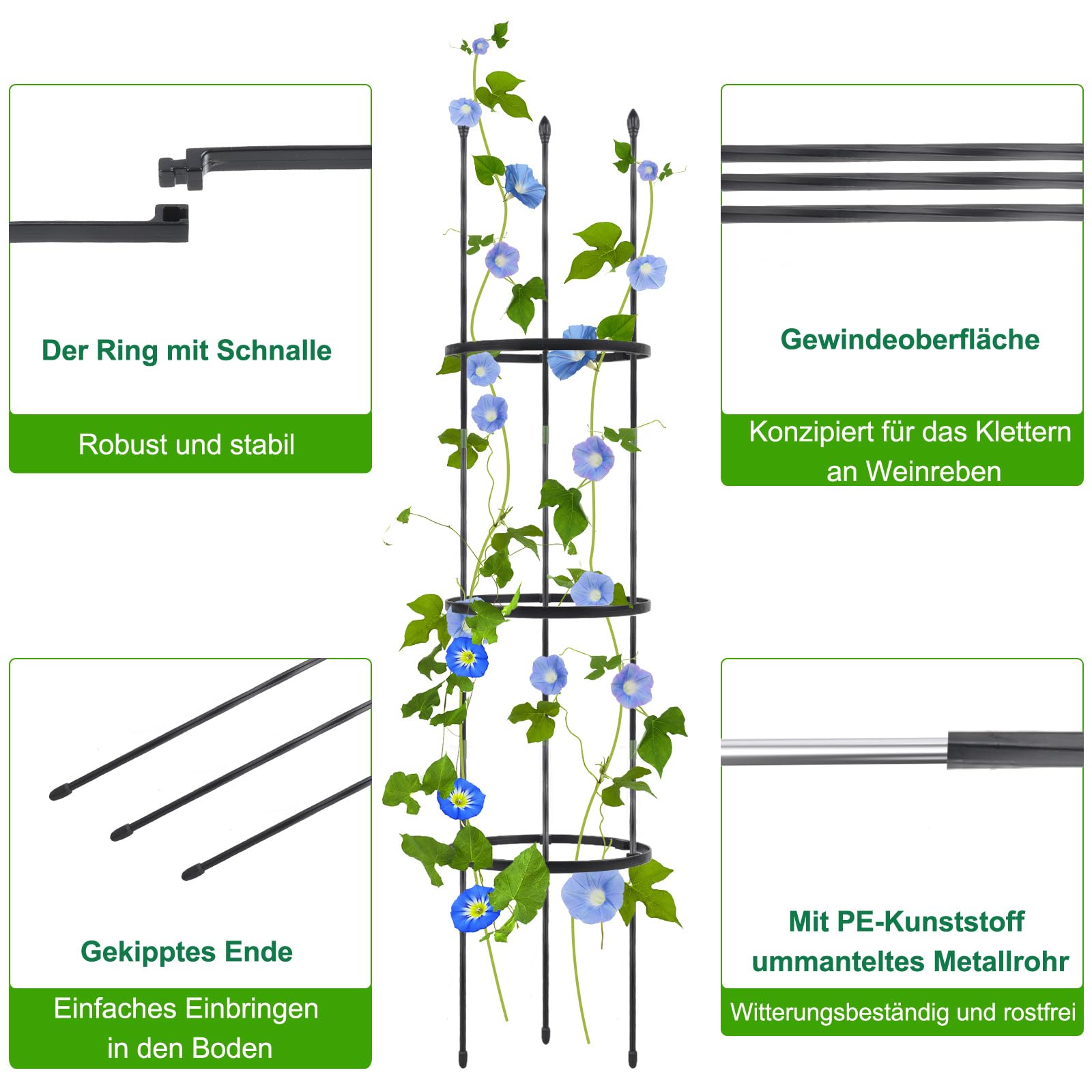 CDQL 2er-Set Pflanzenspalier Für Topfpflanzen – Schwarzes Metall, 40x20 Cm, Für Kletterrosen, Erbsen & Mehr