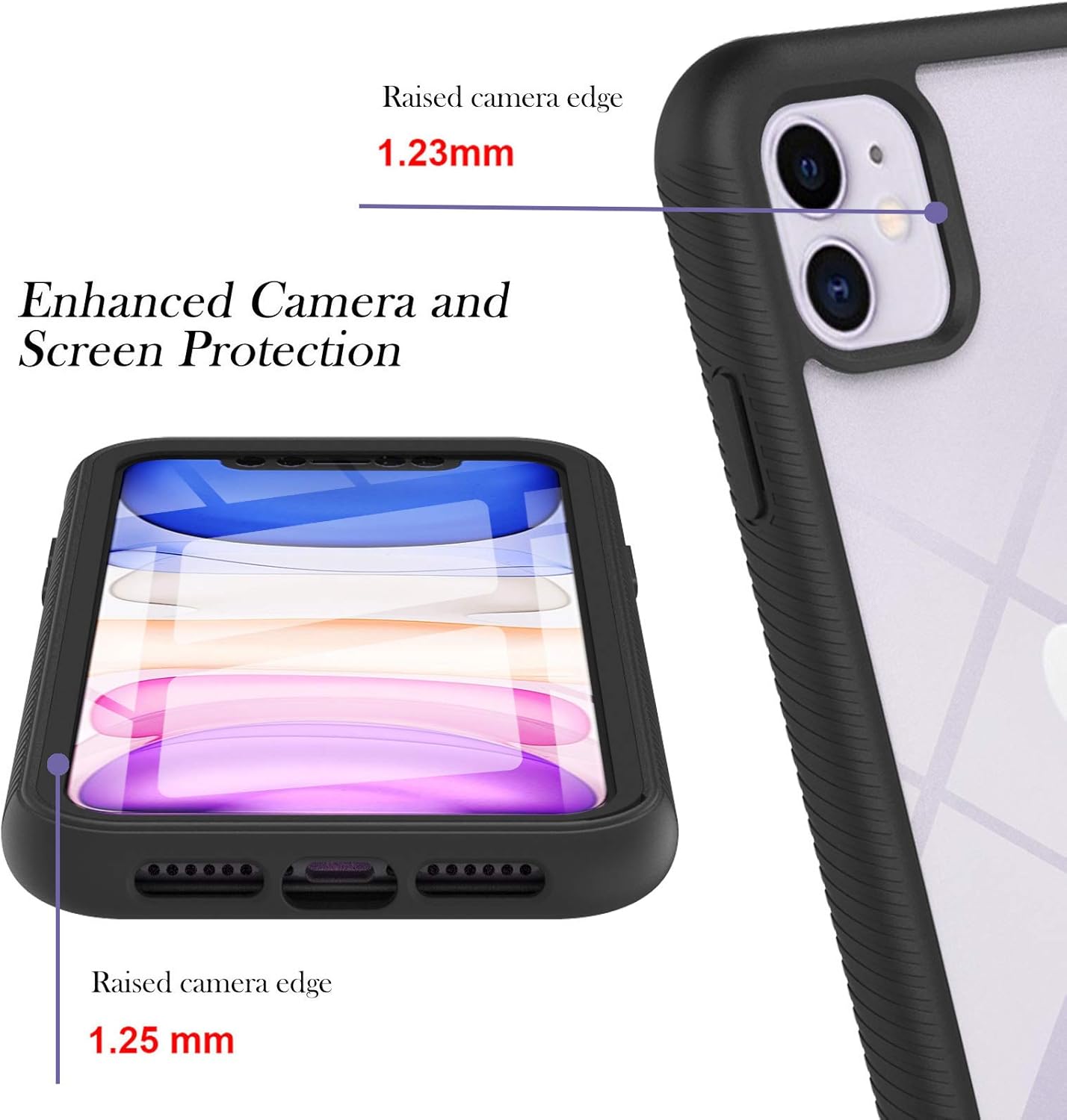 Knoowcase for iPhone 11 Case Built-in Screen Protector iPhone 11 Phone Case Shockproof Full Body Protection Rubber Bumper Stylish Clear Rugged Back Shell Case, Black 6 71dJ+2J6wSL. AC SL1500