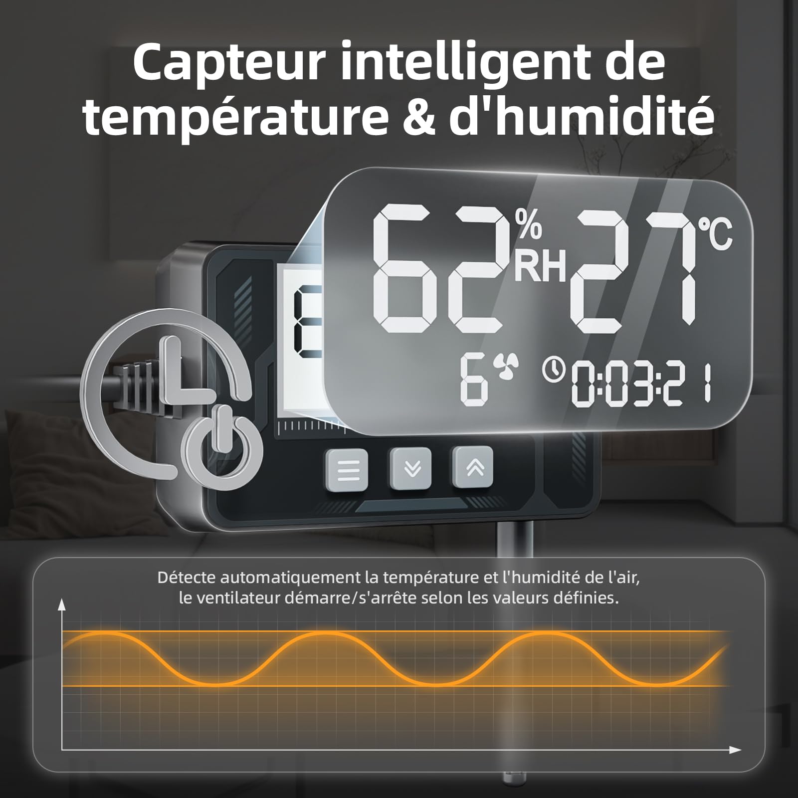 MOCINE Ventilateur en ligne 100 mm silencieux avec capteur de température et d’humidité, télécommande 433 MHz, 6 vitesses et minuterie, pour camping-car, salle de bain et ventilation domestique