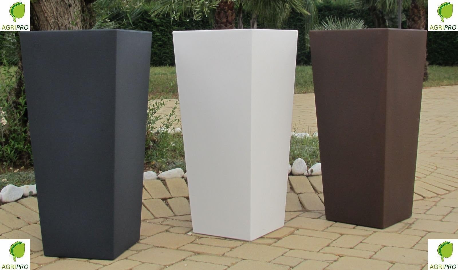 Bronze Resin Modern Square Tall Vase H 85 x 34 x 38 with cache pot made in Italy