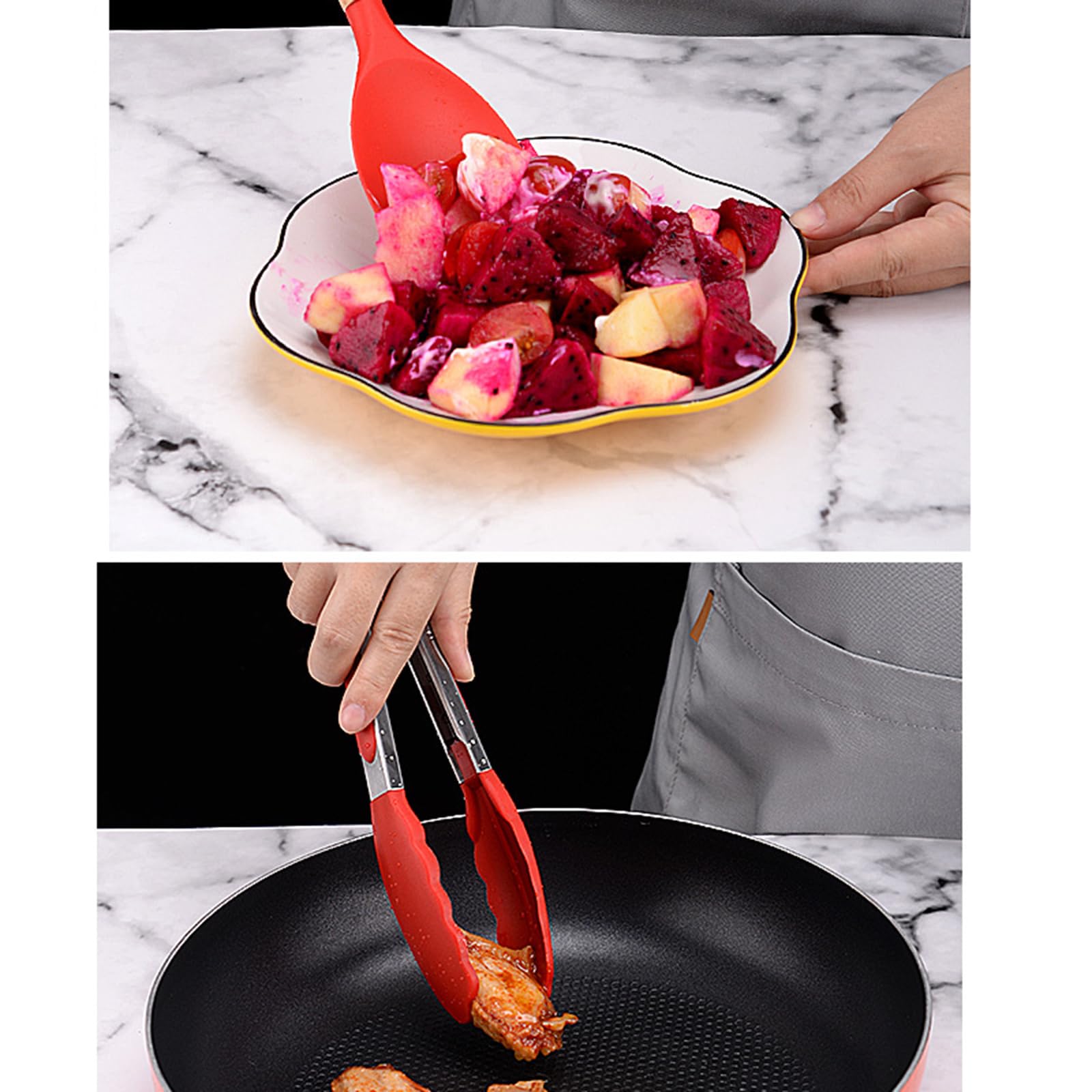 12-teiliges Küchenhelfer-Set aus Silikon mit Holzgriff, Antihaft-Backutensilien, rotes Küchenhelfer-Set mit Aufbewahrungseimer, perfekt zum Kochen & Backen
