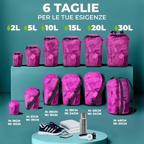 Nordlight Dry Bag Sacca Impermeabile - Zaino Impermeabile da 2l, 5l, 10l, 15, 20l, 30l, Sacca Stagna Borsa Impermeabile con Chiusura a Rotolo, Custodia Impermeabile per Cellulare e Marsupio - 3