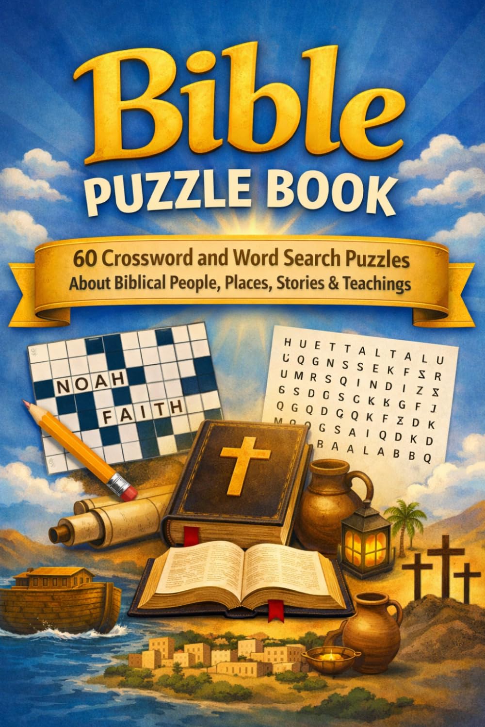 Bible Puzzle Book: 60 Crossword and Word Search Puzzles About Biblical People, Places, Stories & Teachings