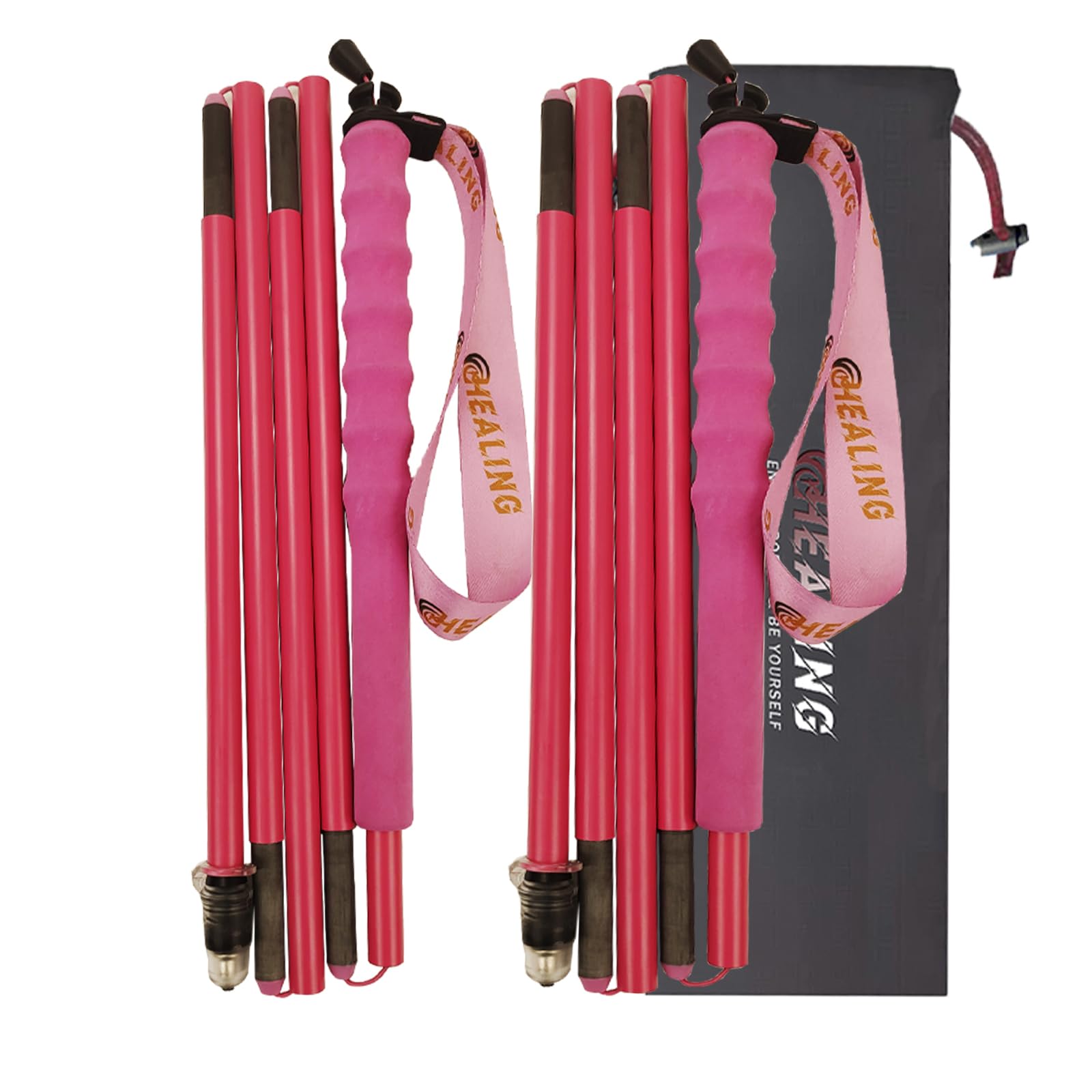 OKHEALING High Strength Carbon Fibre Trekking Poles 2 pcs, Folds Into 5 Sections, Lightweight and Strong, Protects Joints, Suitable for Hiking, Trekking and Mountaineering (Pink, 130cm)